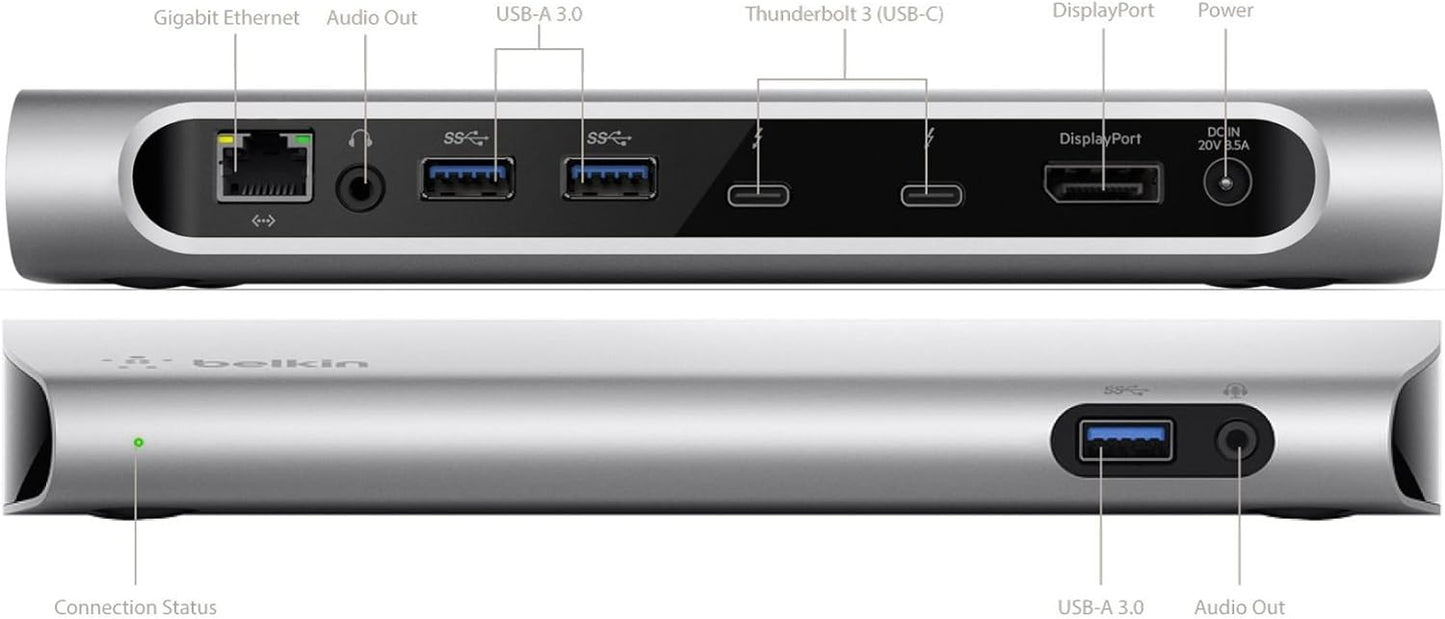 Belkin Thunderbolt 3 Dock W/ 2.6Ft Thunderbolt 3 Cable (Thunderbolt Dock for Macbook Pro Models from 2016 or Later, Includes the 2018 Version), Dual 4K @60Hz, 40Gbps Data Transfer Speeds)