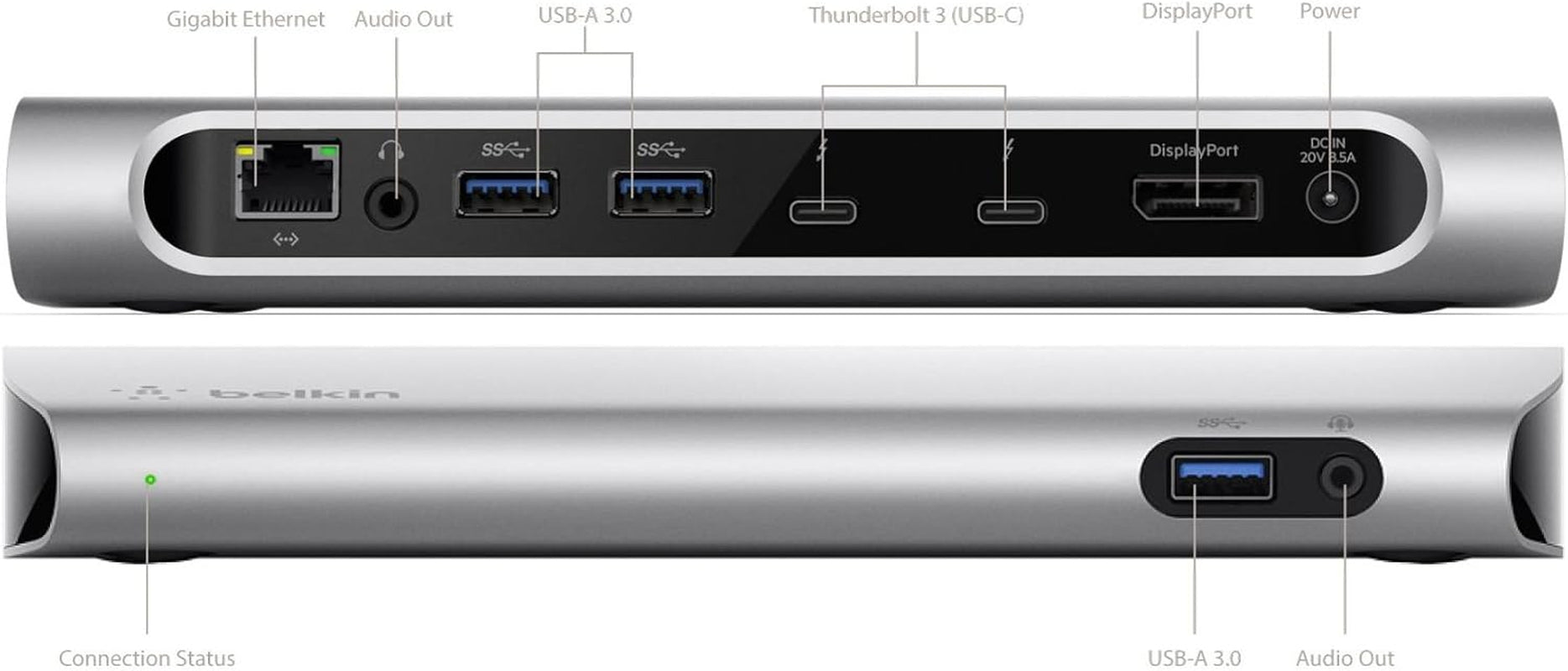 Belkin Thunderbolt 3 Dock W/ 2.6Ft Thunderbolt 3 Cable (Thunderbolt Dock for Macbook Pro Models from 2016 or Later, Includes the 2018 Version), Dual 4K @60Hz, 40Gbps Data Transfer Speeds)