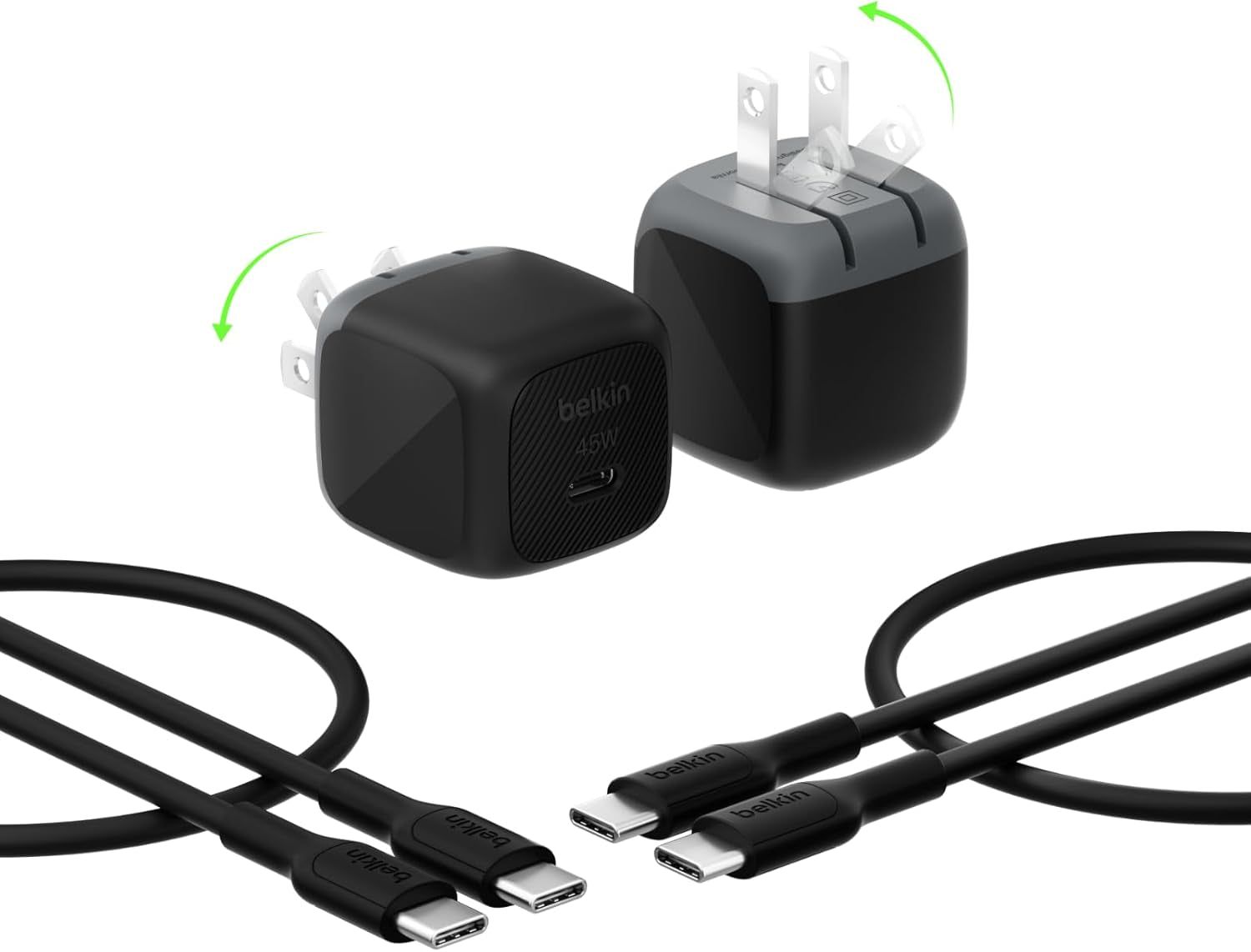 45 Watt USB C Charger Block (2 Pack), USB-C Cable Included, PD3.1 PPS Fast Charging, Samsung Galaxy S26, S25, Apple Iphone 17, Air, Pro, Pro Max, Google Pixel 10, Nintendo Switch, Etc - Black