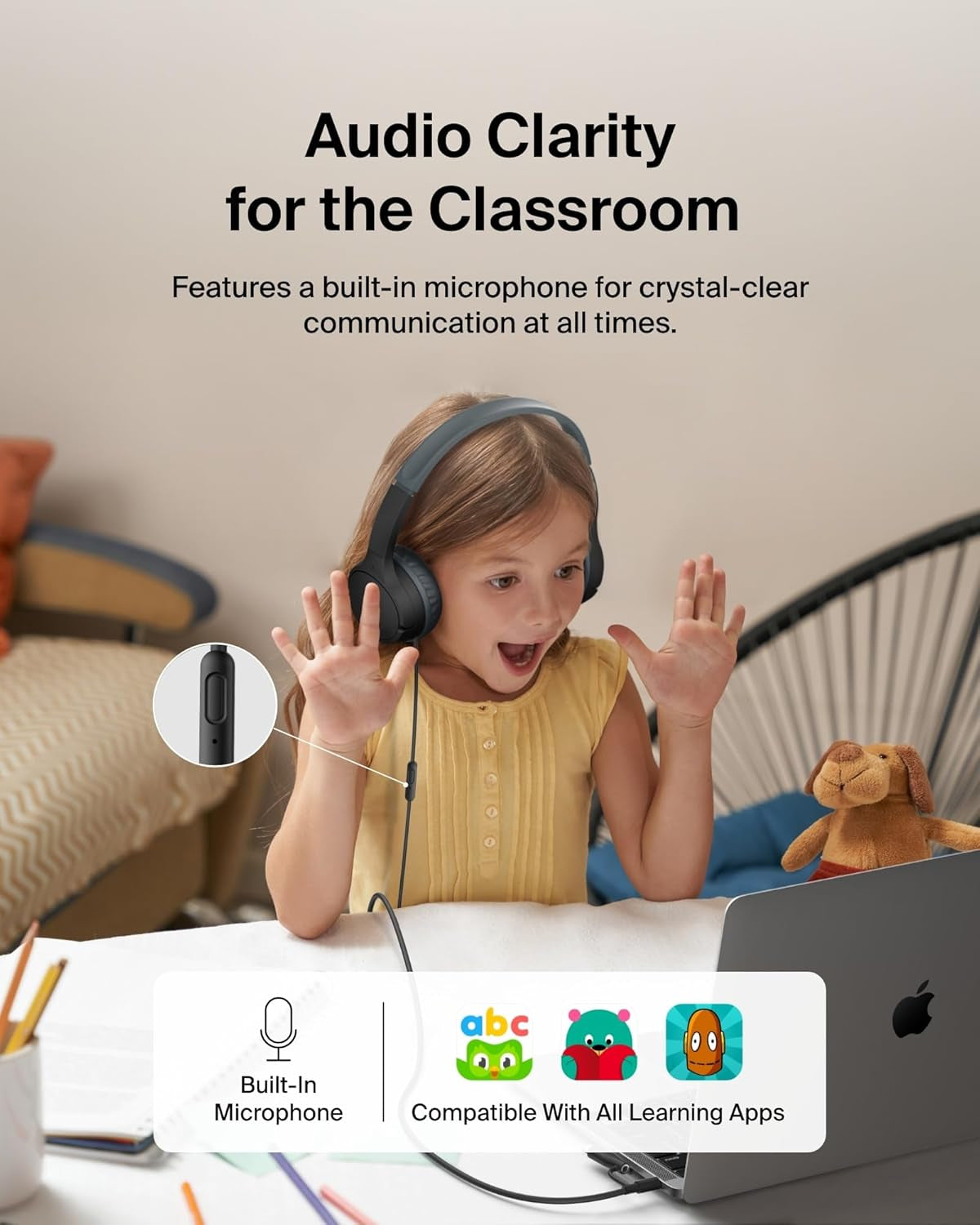 Soundform Mini Kids Wired Headphones W/Usb C to 3.5Mm Dongle, Built-In Mic & Fun Stickers, 85Db Max Volume – for Online Learning, Travel, Compatible W/Iphone 16, Ipad, Galaxy S25, Etc - Black