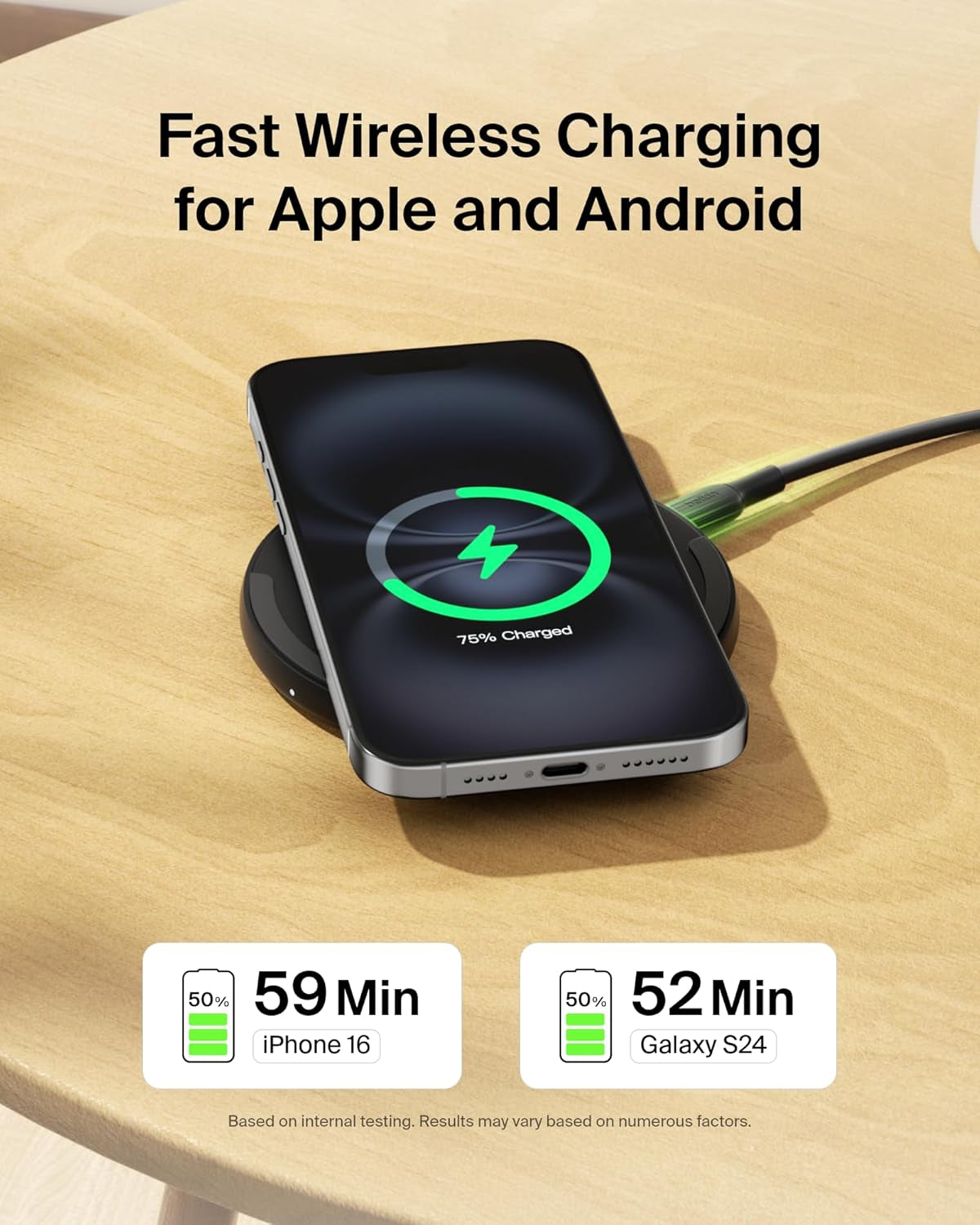 Wireless Charging Pad 15W - Qi Charger - Wireless Charger Iphone 17, Charging Station for Apple Iphone 16/15/14 Series, Airpods, Samsung Galaxy S25/S24, Pixel 5Ft Cable Included, Black, 2-Pack