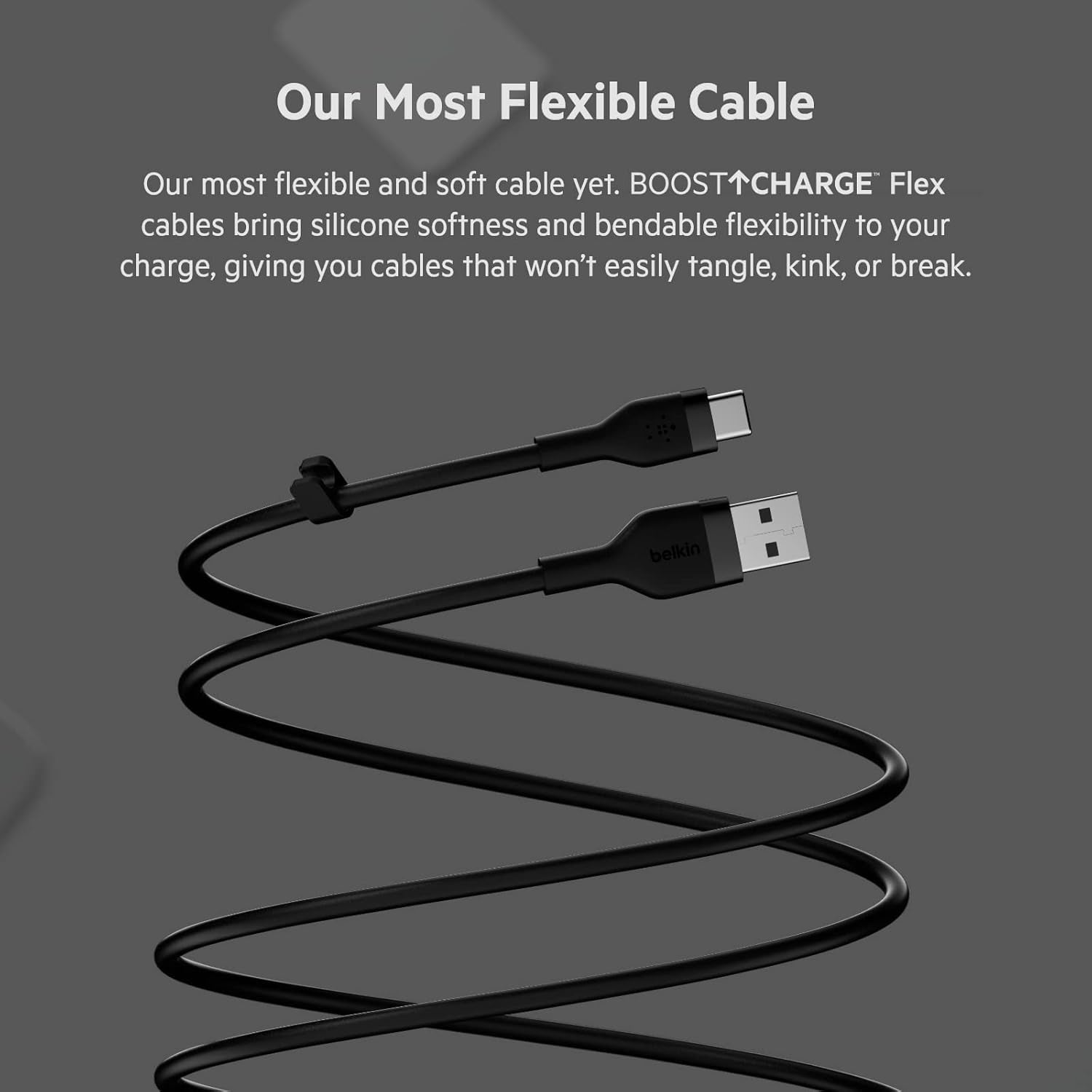 Boostcharge Flex Silicone USB-A to USB-C Cable (2M/6.6Ft) for Iphone 17, Iphone 17 Pro, Galaxy S25, S24, Note, Pixel 9 & 8, Nintendo Switch 2, Carplay & More with Cable Clip - Black