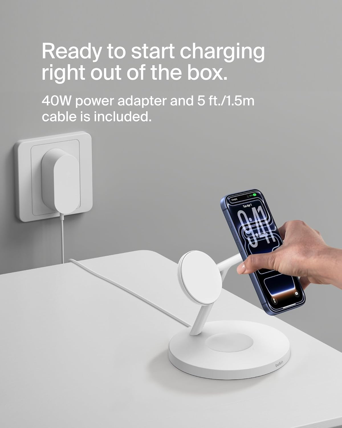 Magsafe-Compatible Iphone Charger, 3-In-1 Wireless Charging Station, Qi2-Certified 15W Wireless Charge for Apple Iphone 17 Series, Apple Watch, Airpods W/Non-Slip Base, 40W Included - White