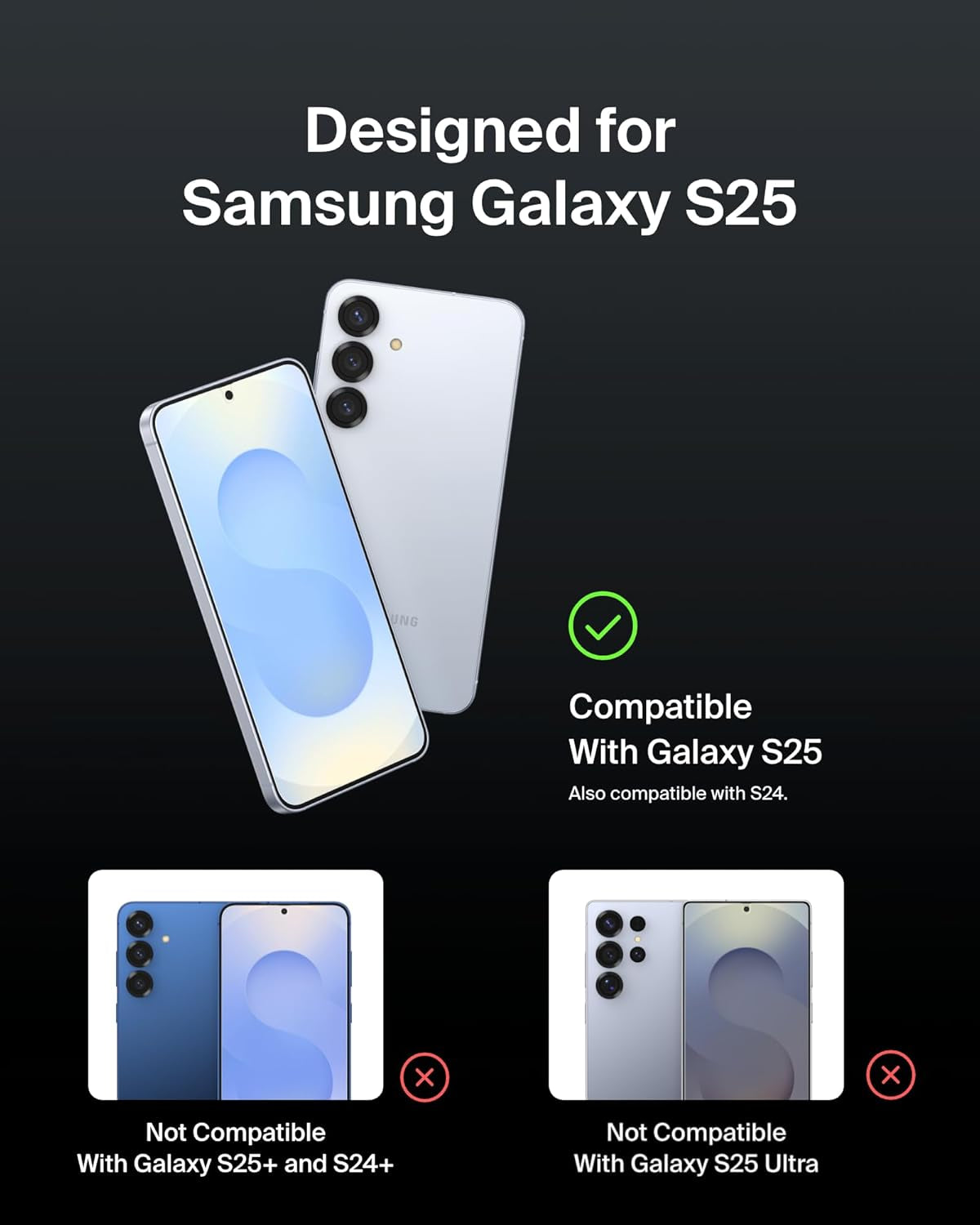 Screenforce Invisiglass Treated Screen Protector for Samsung Galaxy S25, 9H Hardness, Scratch-Resistant Impact Protection W/Align Tray for Easy Application - Made with Recycled Glass