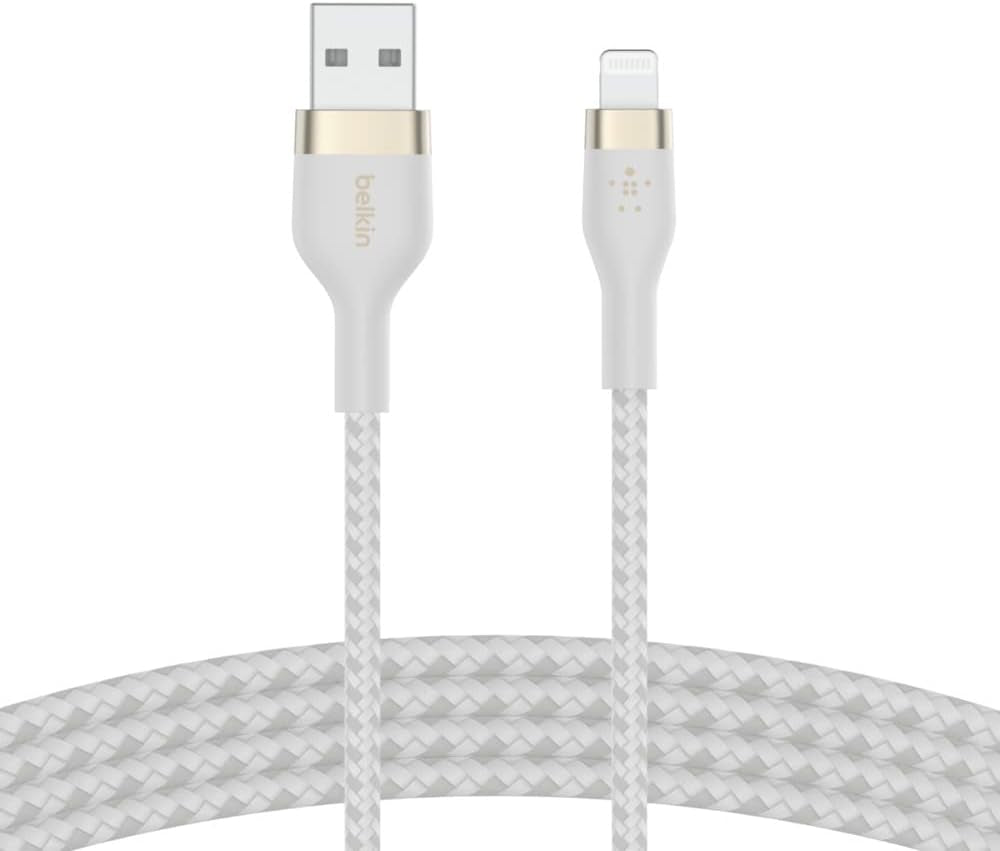Boostcharge Pro Flex Braided USB a to Lightning Cable 2M/6.6FT - Mfi Certified 20W Power Delivery Iphone Charger Cord - Apple Charger USB a Cable - Fast Charging - Iphone 14, Iphone 13 - White