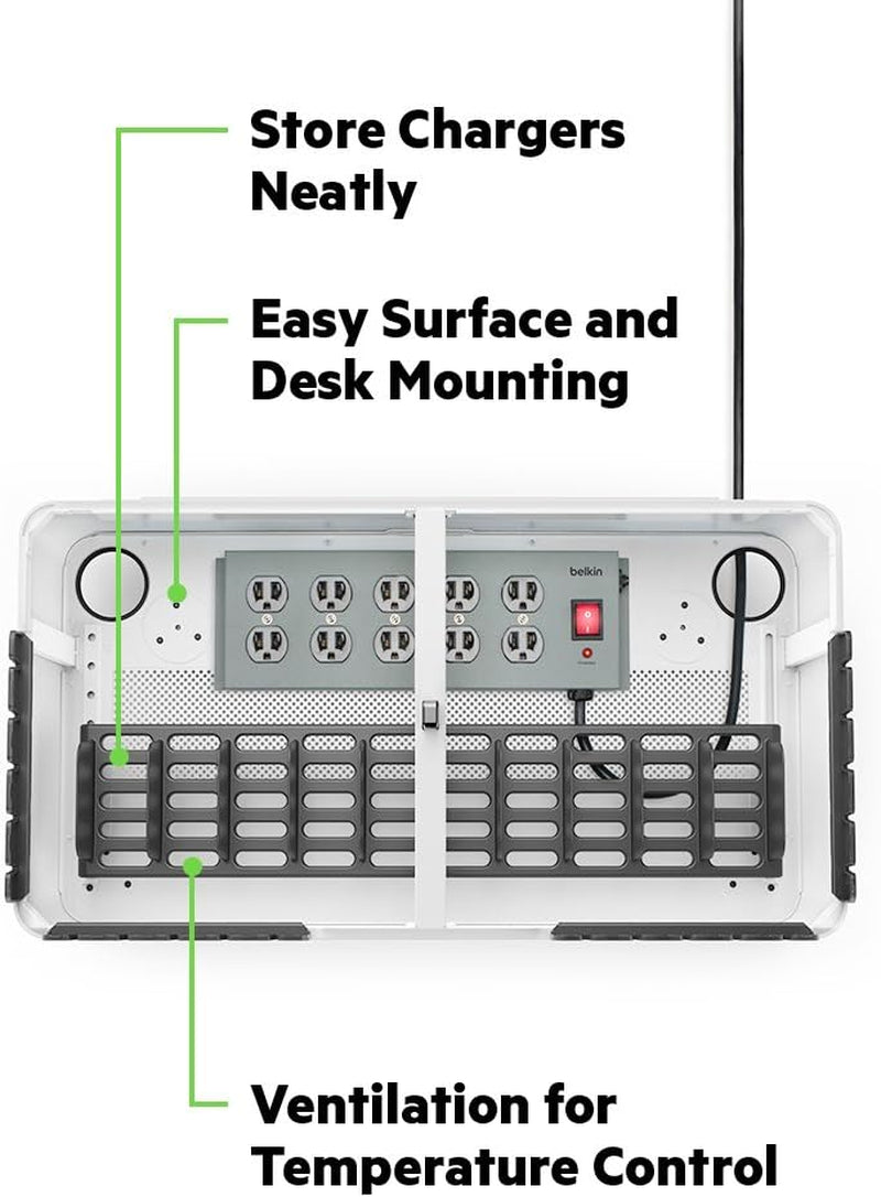 Belkin Store and Charge W/ Fixed Dividers - AC Classroom Charging Station for Laptops & Tablets Organization Ipad up to 10 Devices Including Ipads, More