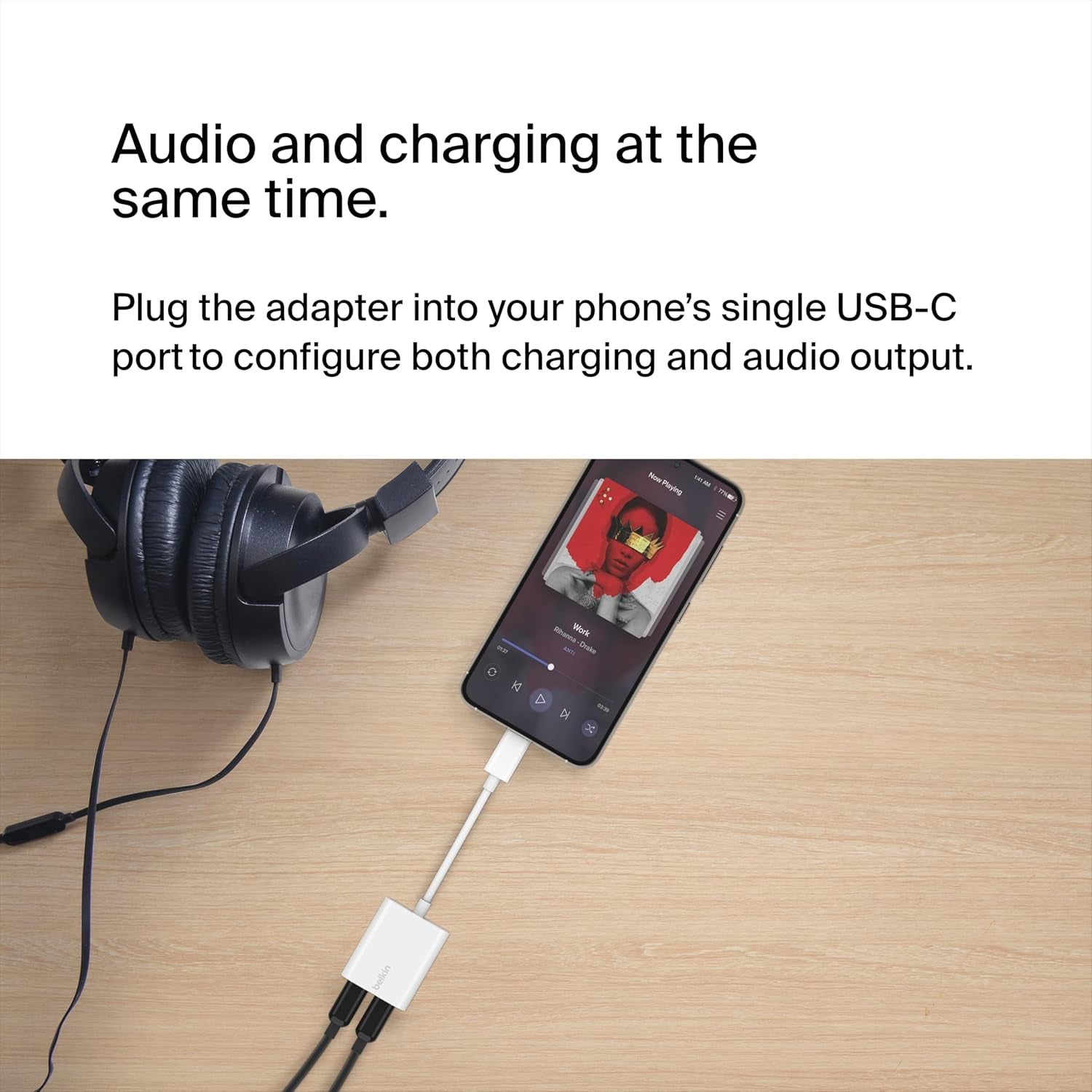 Rockstar USB-C Audio + Charge Adapter, Headphone Adapter W/Usb-C 60W Power Delivery Fast Charging for Iphone, Ipad Pro, Galaxy, Note, Google Pixel, LG G6, Sony Xperia, Oneplus, & More - White