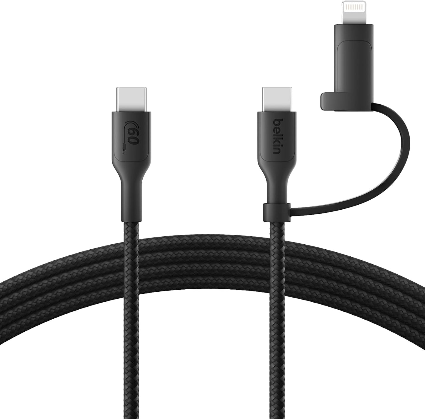 Boostcharge Braided 2-In-1 USB-C Charging Cable W/Usb-C & Lightning Connector (1.5M) Fast & Multi-Charging for Iphone Series, Ipad, Macbook, Galaxy Series, Nintendo Switch 2 & More - Black