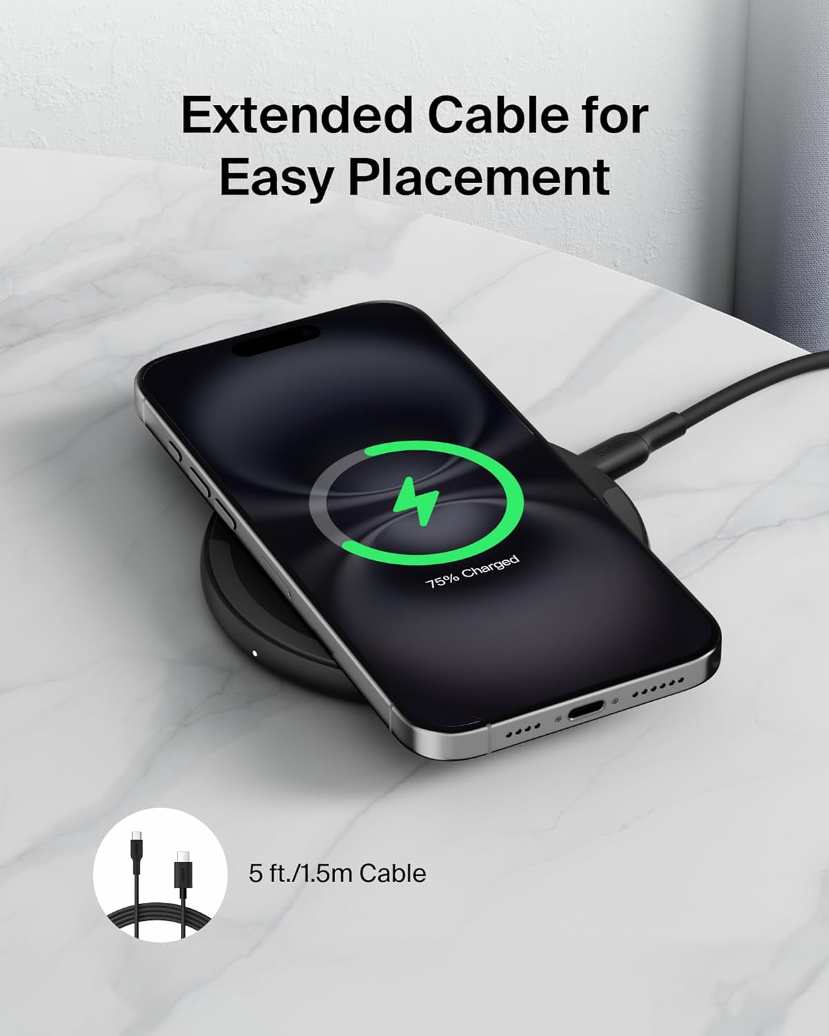 Wireless Charging Pad 15W - Qi Charger - Wireless Charger Iphone 17, Charging Station for Apple Iphone 16/15/14 Series, Airpods, Samsung Galaxy S25/S24, Pixel 5Ft Cable Included, Black, 2-Pack
