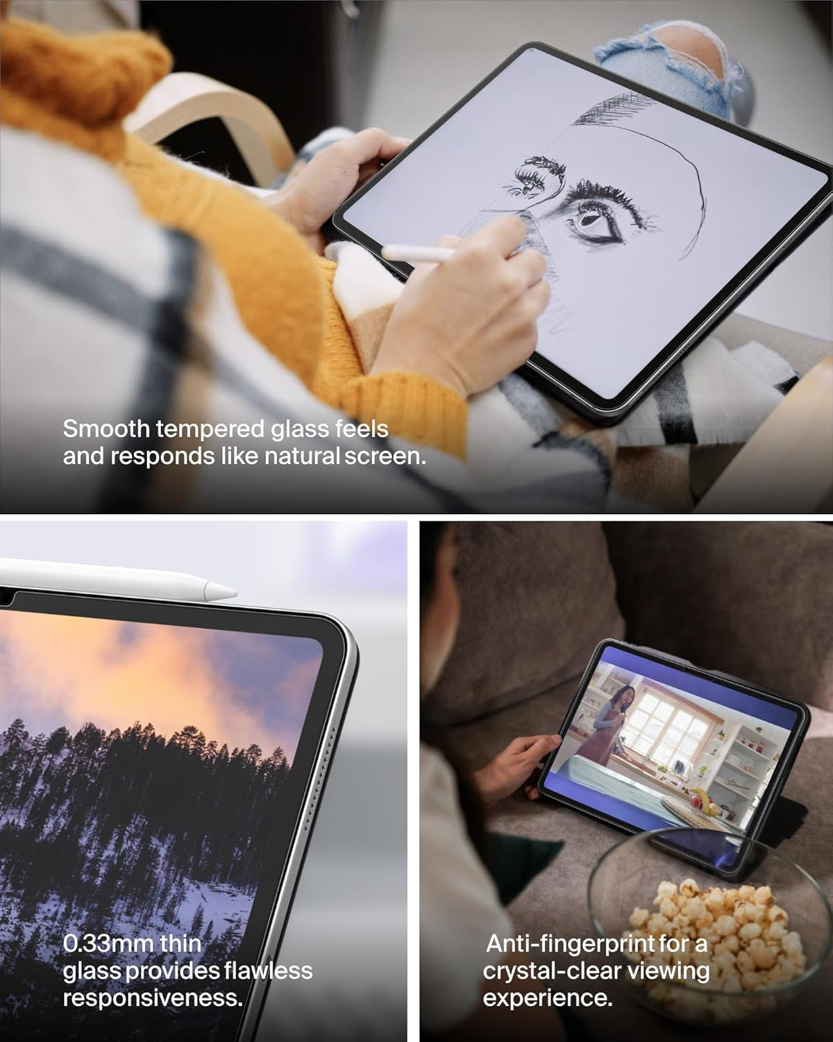 Screenforce Temperedglass Screen Protector for Apple Ipad Pro 11" 7Th Generation, Thin, Extra Durable, Scratch-Resistant W/Easy Installation, Compatible W/Case & Apple Pencil