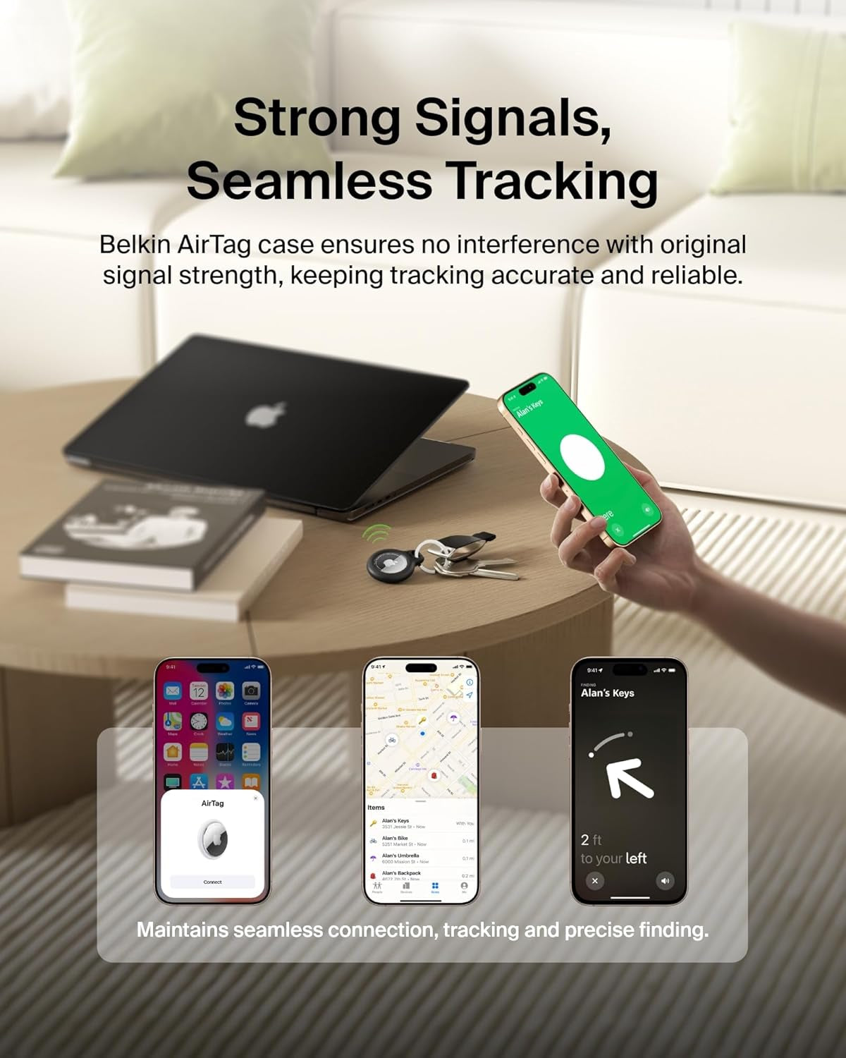 Apple Airtag Secure Holder with Key Ring - Durable Scratch Resistant Case with Open Face & Raised Edges - Protective Airtag Keychain Accessory for Keys, Pets, Luggage, Backpacks - 4-Pack Black
