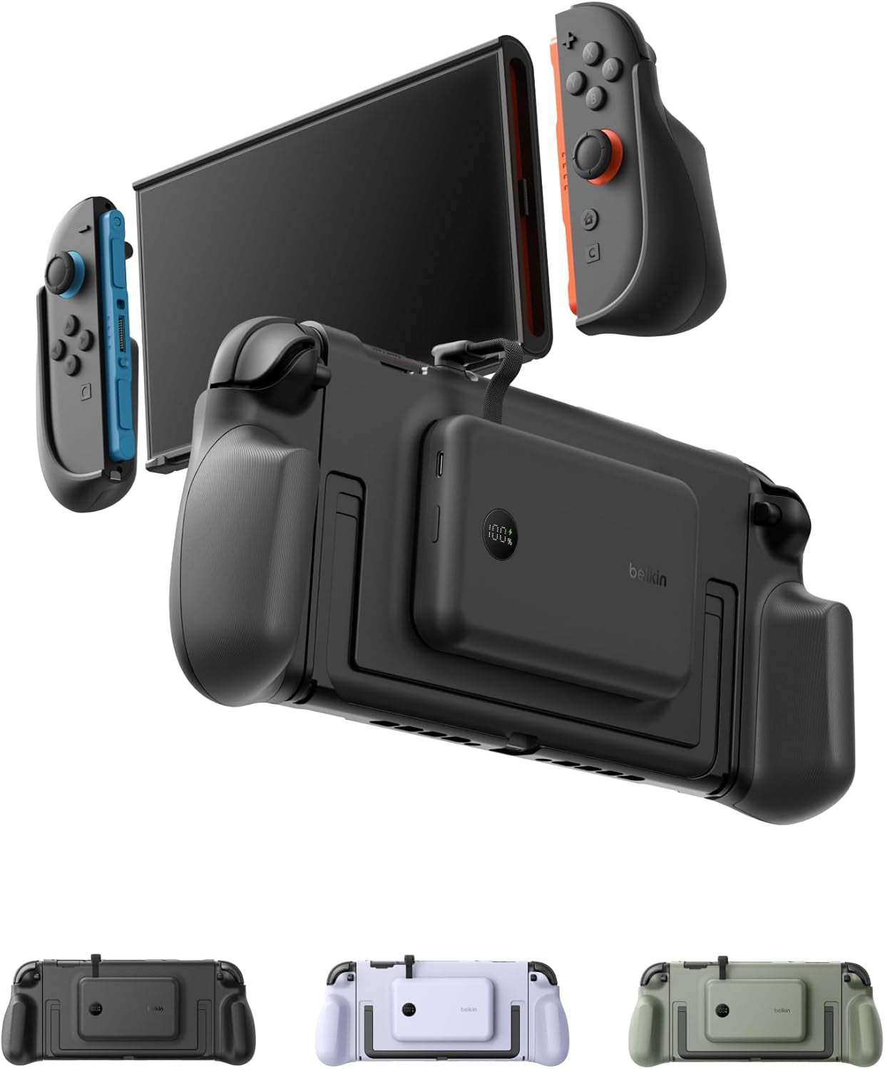 Nintendo Switch 2 Case Grip, 30W 10000Mah Magnetically Attachable Power Bank with Digital Display, Dockable, Quick-Release, Kickstand Compatible Ergonomic Non-Slip Protective Travel Case