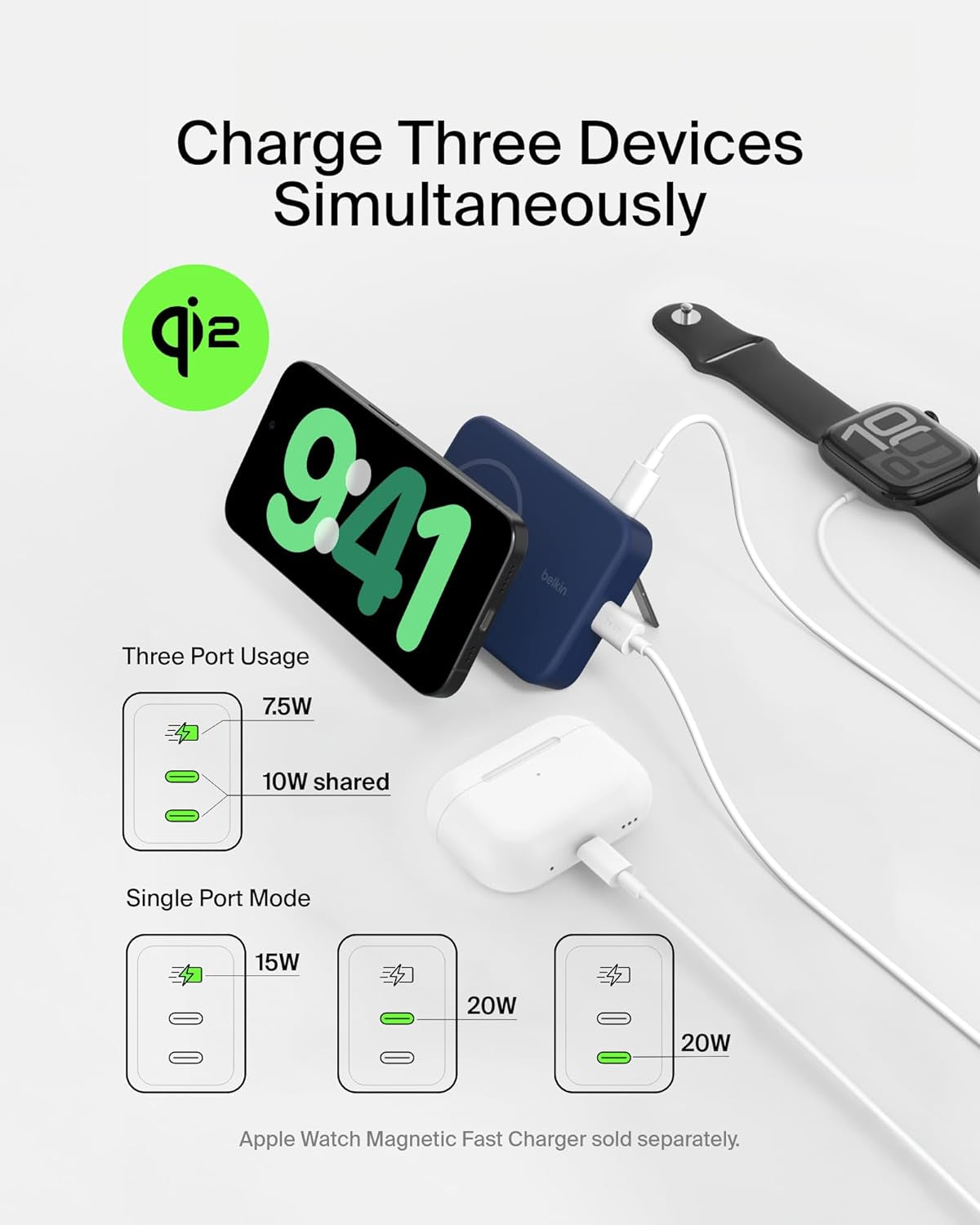 Portable Charger, Wireless Power Bank 15W 10000 Mah W/ Qi2, Magsafe Charger + Built-In Pop-Up Kickstand - Iphone 17, Air, Pro, Pro Max, Airpods, Apple Watch, Google Pixel 10, Etc. - Blue