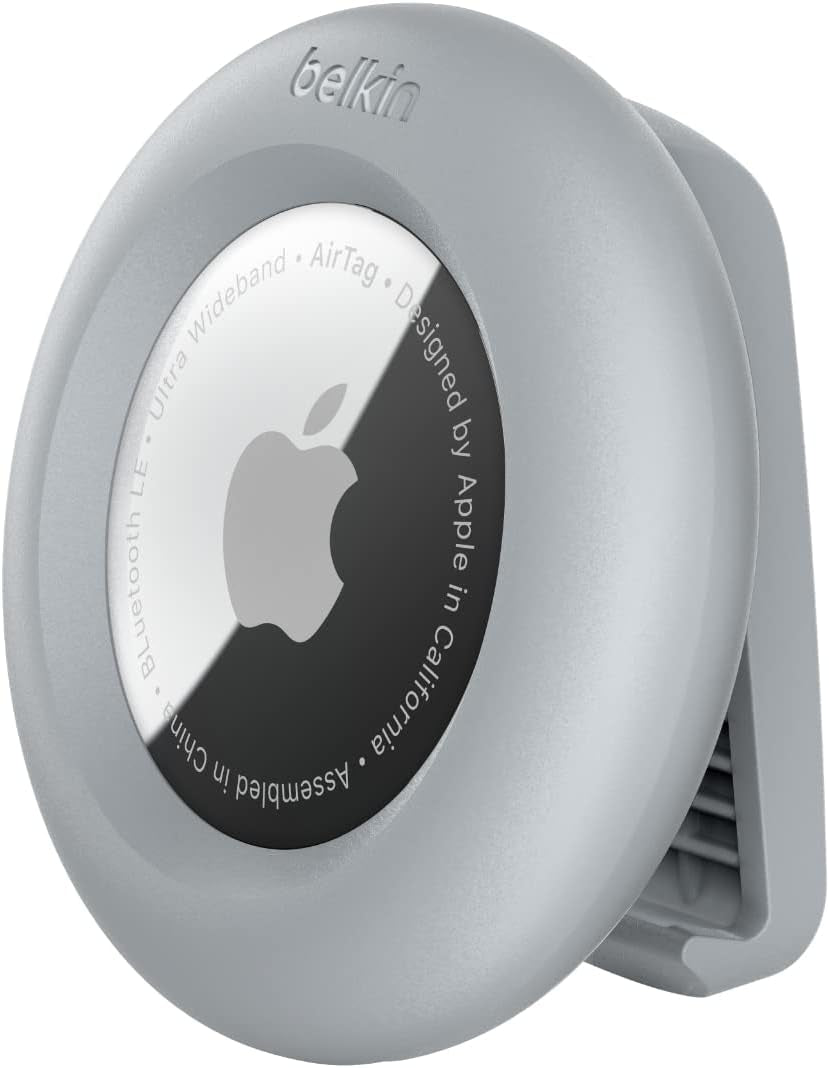 Apple Airtag Secure Holder with Clip - Airtag Holder - Durable Scratch Resistant Airtag Case - Apple Air Tag Case with Spring Loaded Clip - Attach to Backpack, Clothing, & Luggage - Light Gray