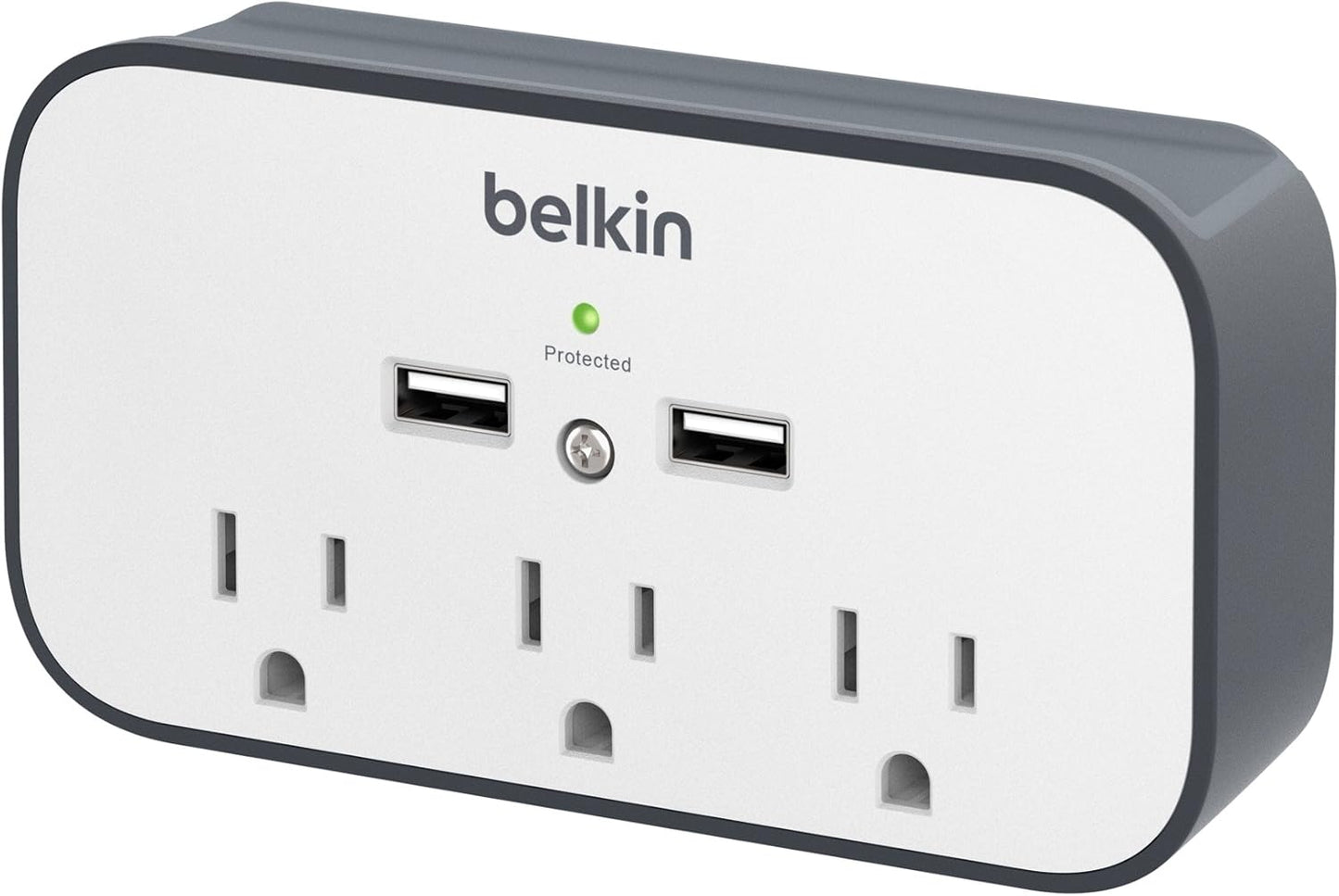 Belkin Wall Surge Protector - 3 Outlet W/ 2 USB Ports Mount with Premium Protection against Surges Safe Charge for Mobile Devices, Tablets & More (540 Joules)