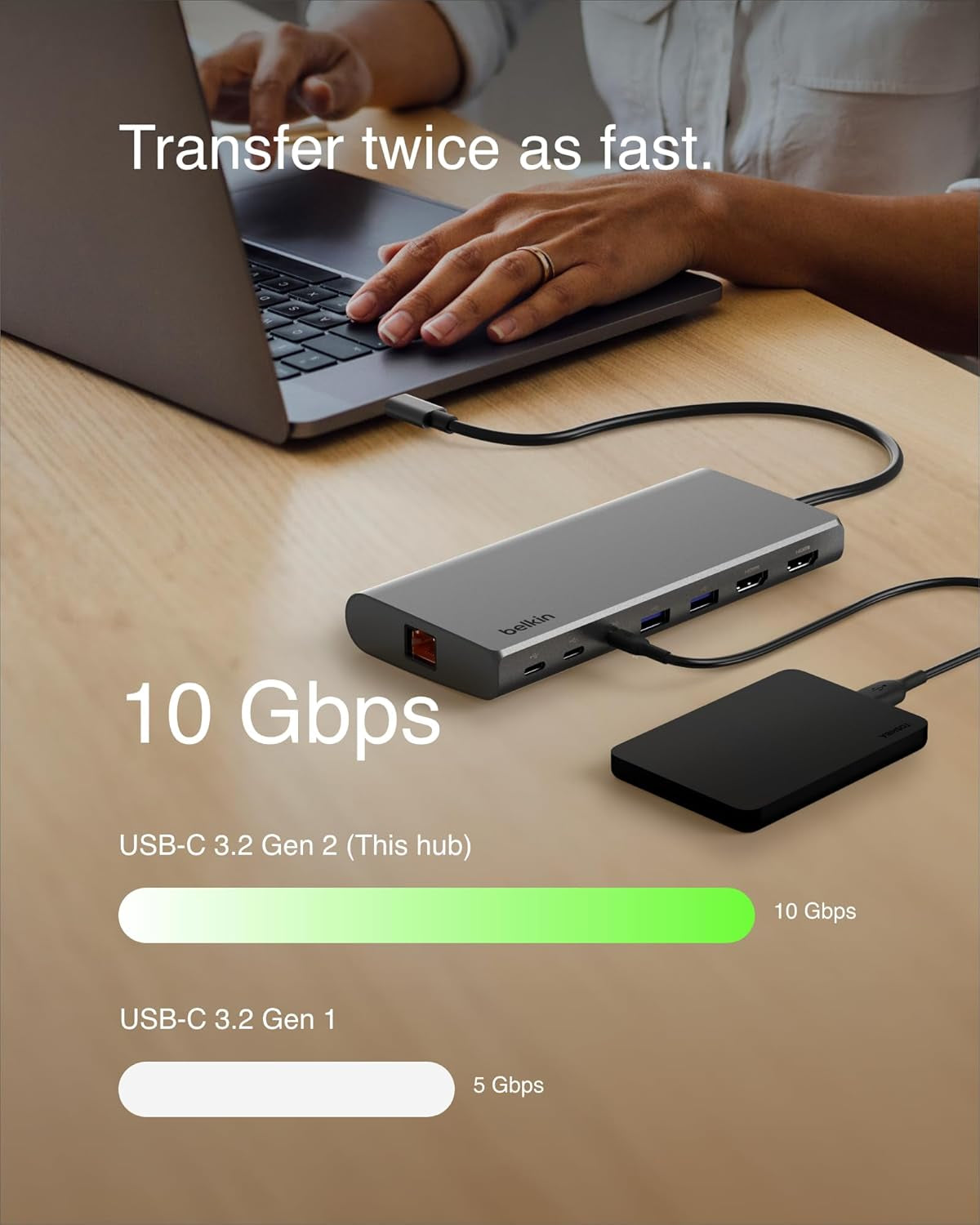 Inc015Btsgy-Cz 8-In-1 USB Hub with 4K Dual Display, 1Gbps, 10Gbps, Data Transfer, 100W, PD, Siliconmotion, Compatible with Macbook M1, M2, M3, Windows, Chromebook, USB-C Cable (22Cm)