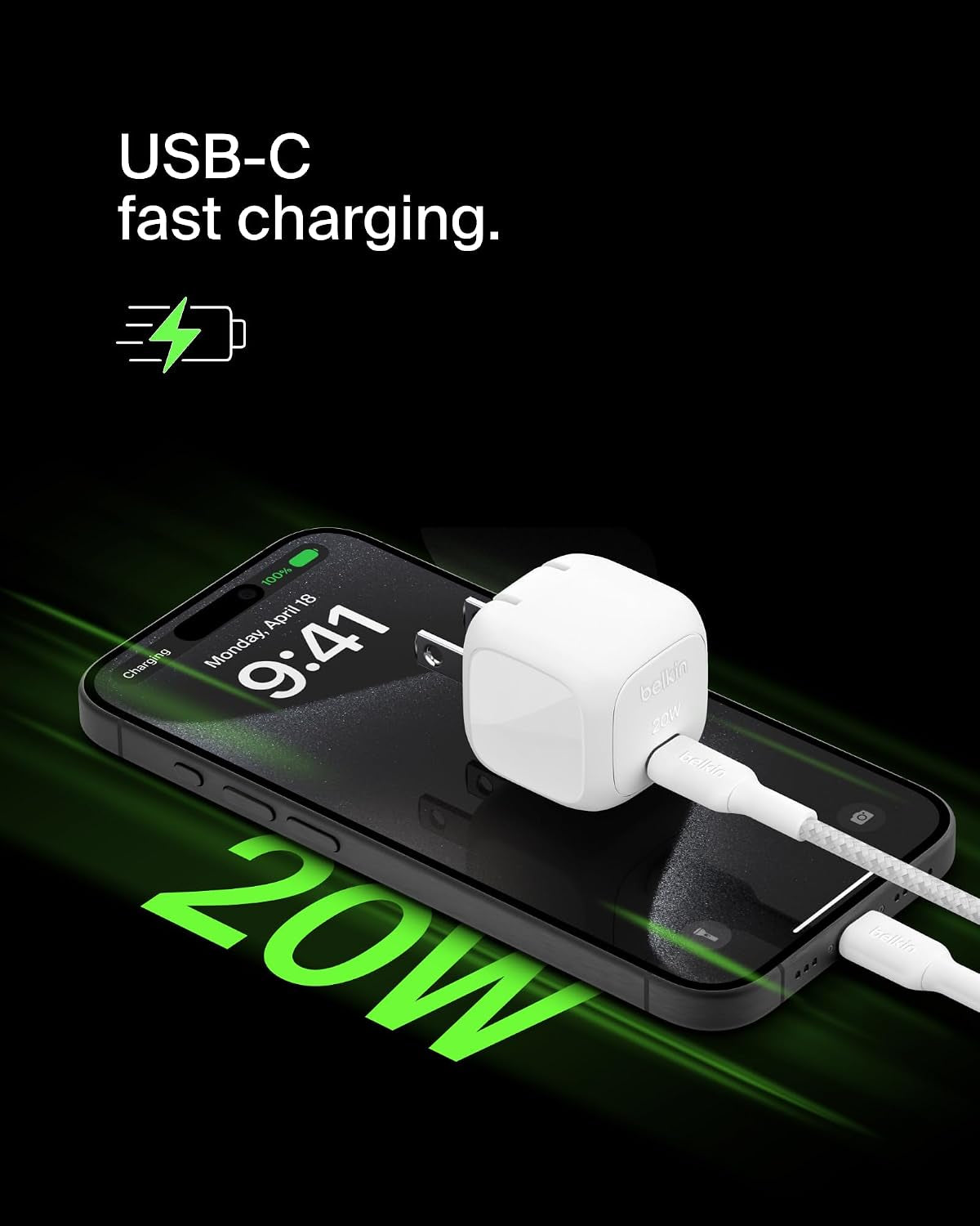 Compact Charger Block 20W, USB-C Fast Charging - Apple Iphone 17, Air, Pro, Pro Max, Samsung Galaxy S25, Ipad, Airpods, Apple Watch, Nintendo Switch 2, Google Pixel 10, Etc. - White