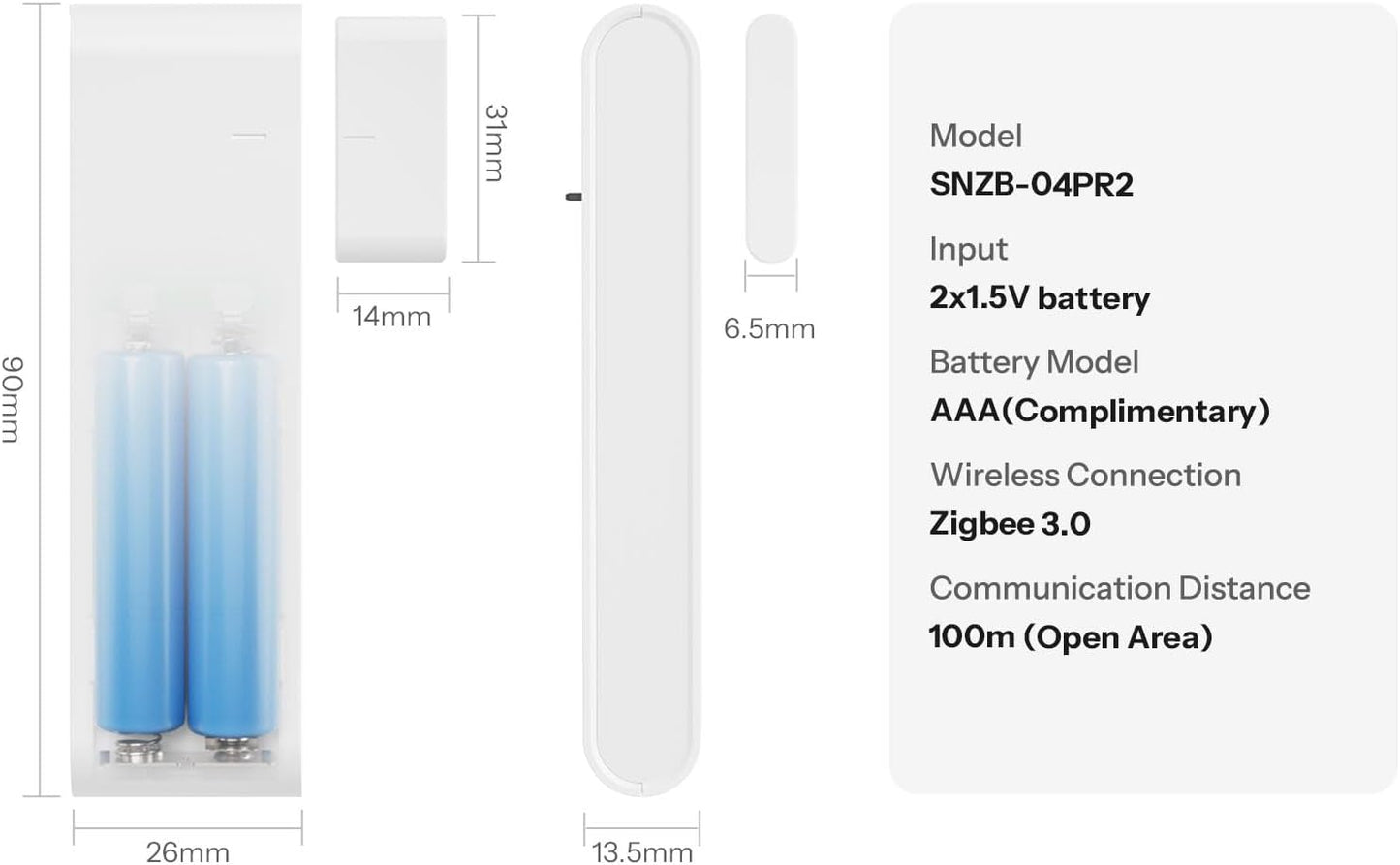 Senseguard DW Gen2 SNZB-04PR2 Zigbee Door and Window Contact Sensor - 4-Pack, Open/Close Monitoring, Tamper-Proof Design, Mobile Alerts, Compatible with Alexa, Home Assistant, and SmartThings for Enhanced Home Security