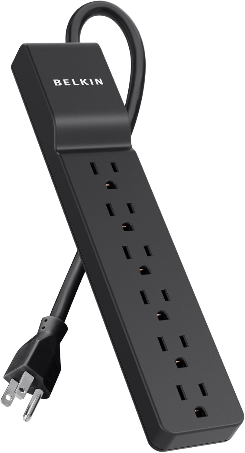 Belkin 6-Outlet Home and Office Surge Protector with Essential Power Filtration and 4Ft Cord, 700 Joules, Black