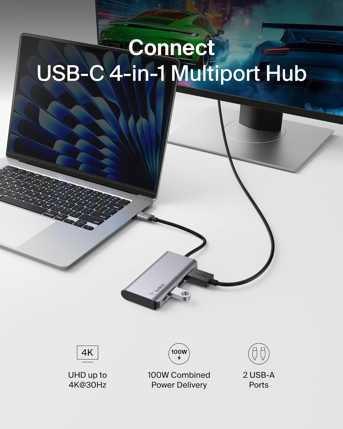USB C Hub, 4-In-1 Multi-Port Laptop Dock with 4K HDMI, USB C Docking Station with 100 Watt Pass-Through Power Delivery, 2 X USB a Ports for Macbook Pro, Air, Ipad Pro, Chromebook and More