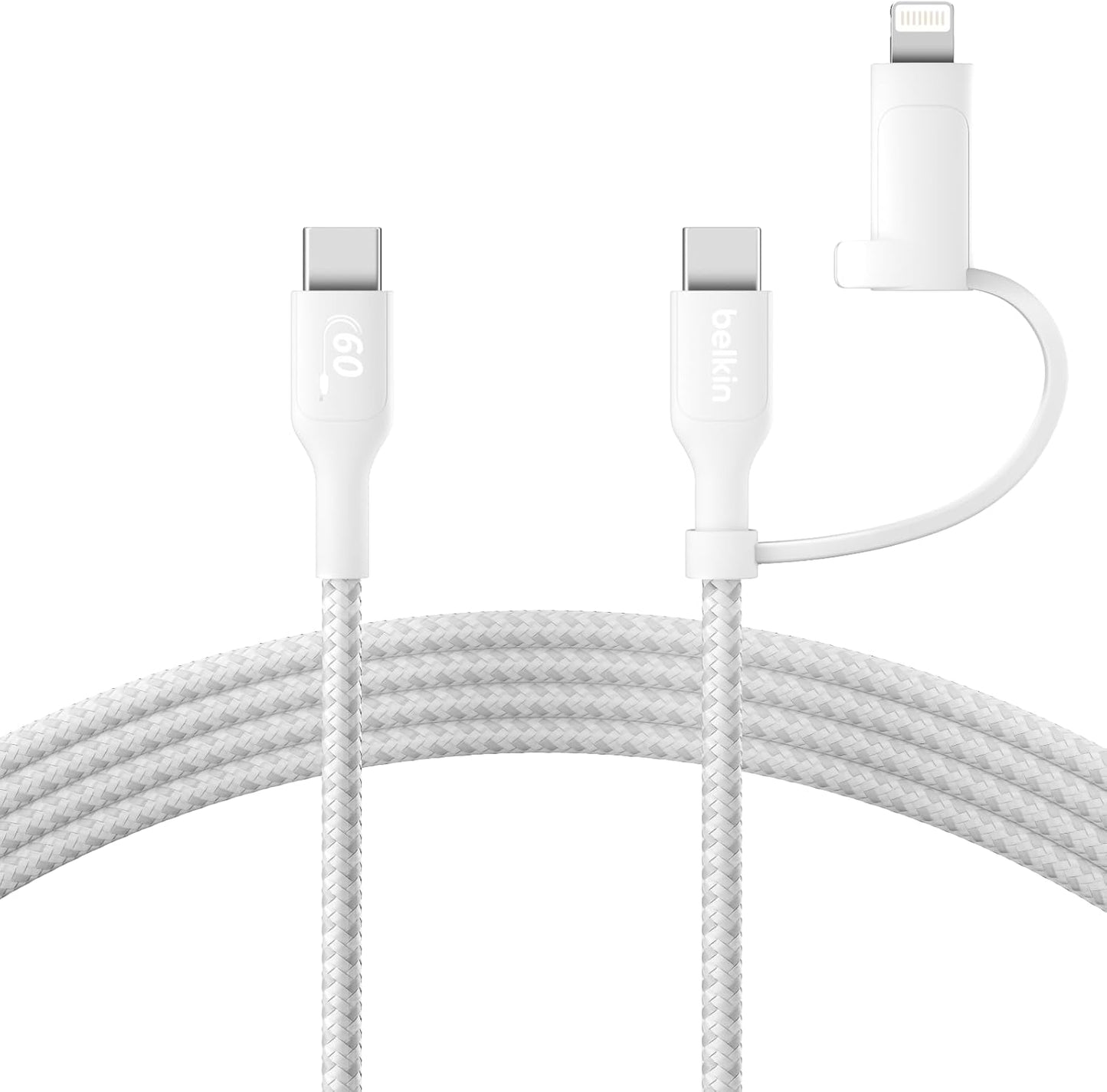 Boostcharge Braided 2-In-1 USB-C Charging Cable W/Usb-C & Lightning Connector (1.5M) Fast & Multi-Charging for Iphone Series, Ipad, Macbook, Galaxy Series, Nintendo Switch 2 & More - White