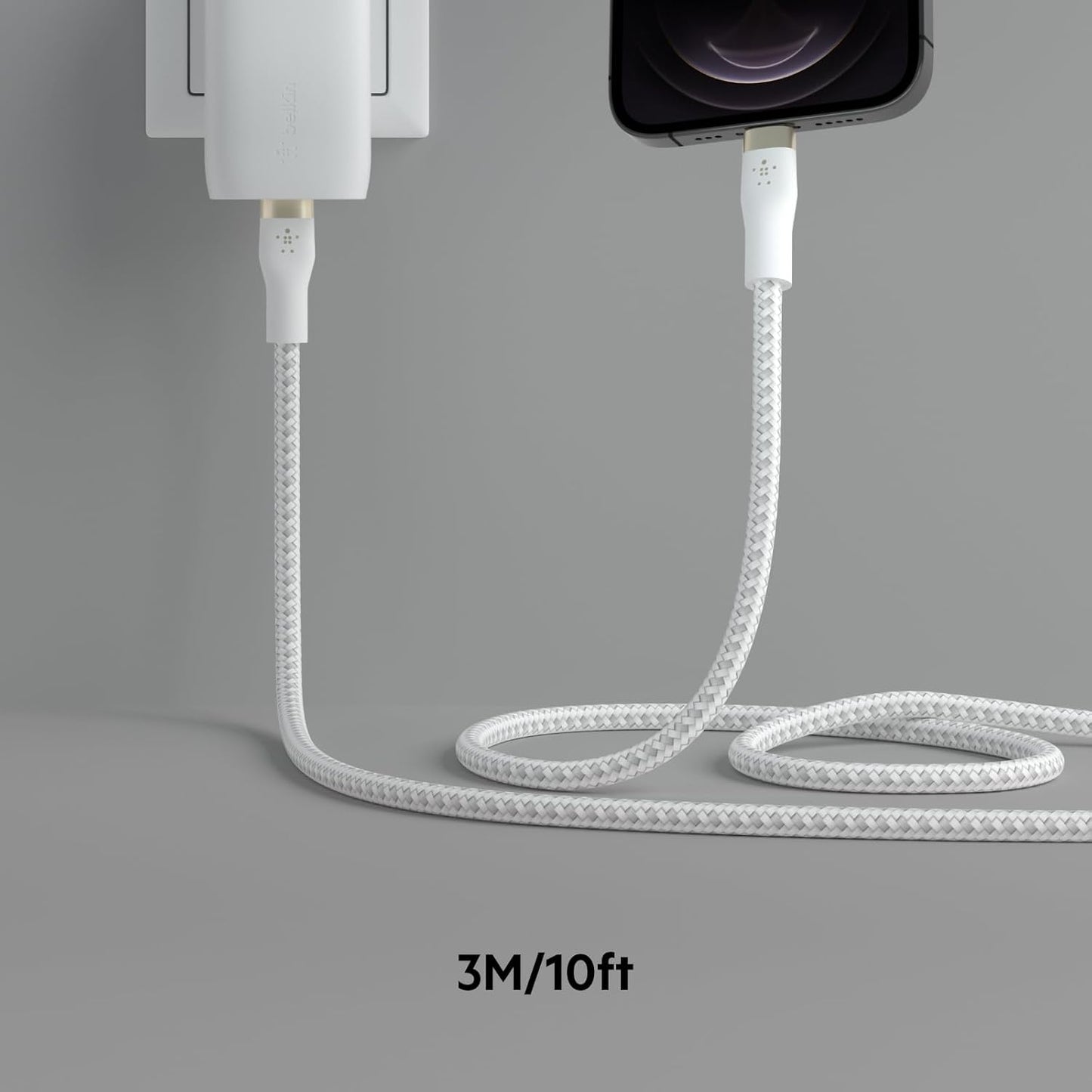 Boostcharge Pro Flex Braided USB Type C to Lightning Cable (3M/10Ft), Mfi Certified 20W Fast Charging PD Power Delivery for Iphone 14, 13, 12, 11, Pro, Max, Mini, SE, Ipad - White