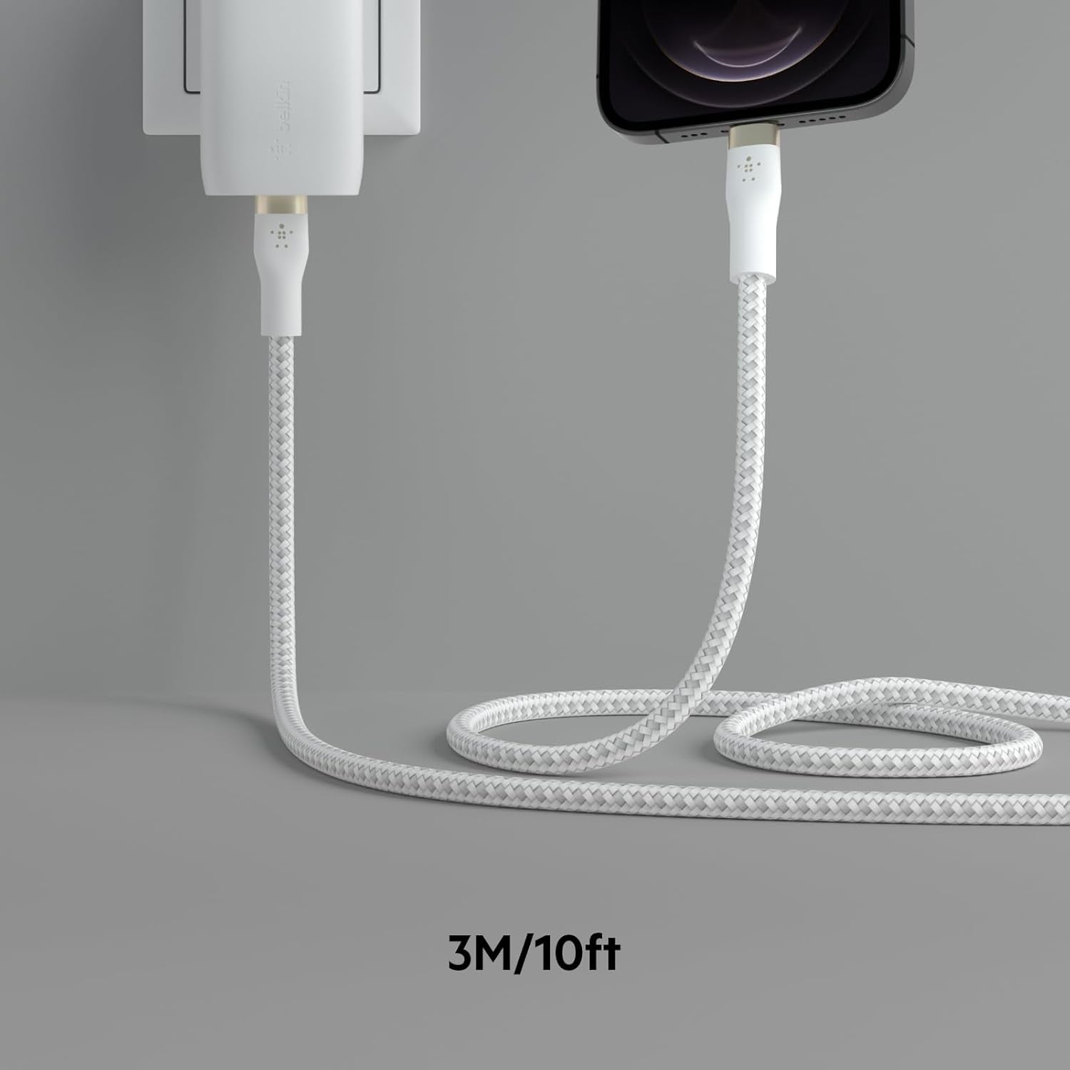 Boostcharge Pro Flex Braided USB Type C to Lightning Cable (3M/10Ft), Mfi Certified 20W Fast Charging PD Power Delivery for Iphone 14, 13, 12, 11, Pro, Max, Mini, SE, Ipad - White