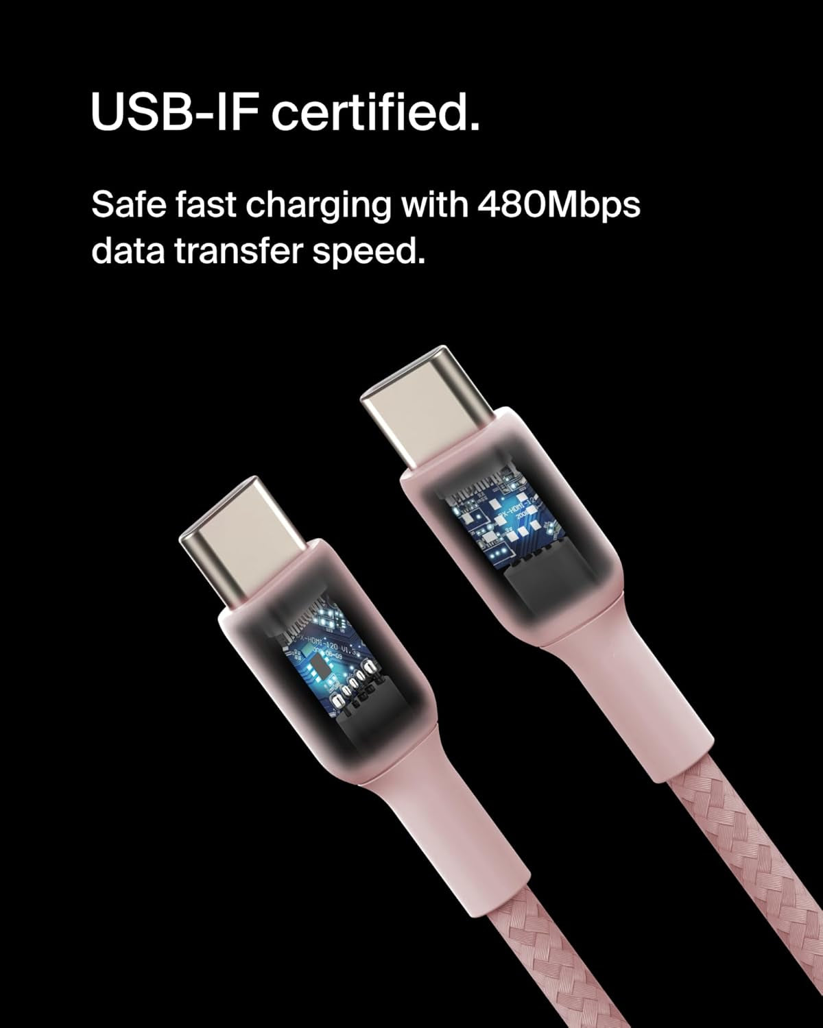 Boostcharge (2M/6.6Ft) Braided USB-C to USB-C Cable for Iphone 17, Iphone 17 Pro, Iphone 17 Pro Max, Galaxy S25, S24, Note, Pixel 10 & 9, Ipad Pro, Nintendo Switch 2 & More - Pink
