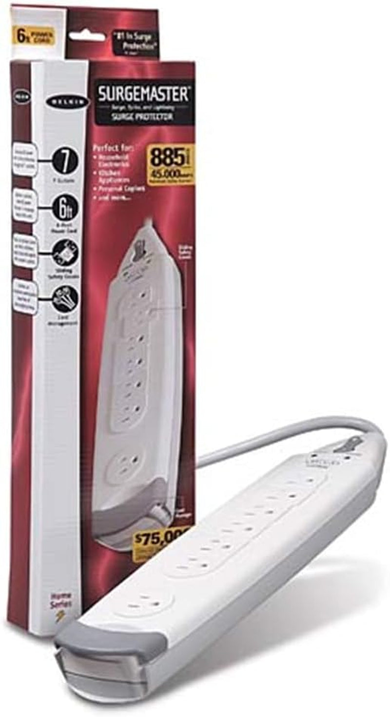 F9H700-06 7-Outlet Surgemaster Home Series Power Strip Surge Protector with 6-Foot Power Cord, 785 Joules, White