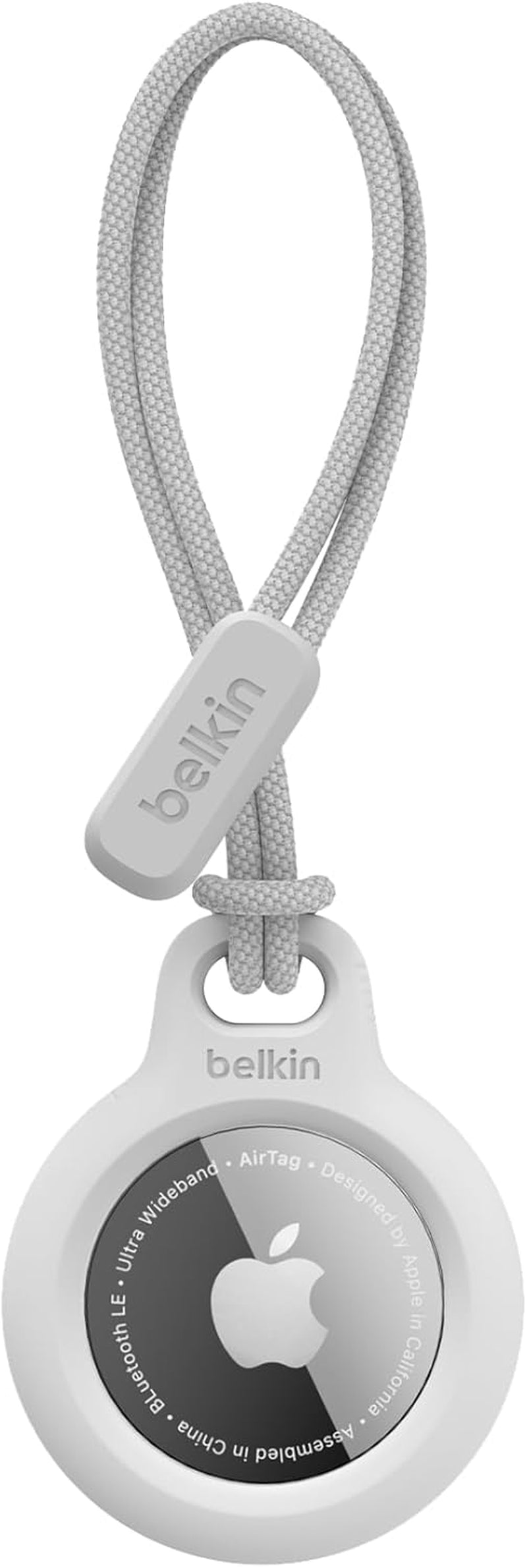 Apple Airtag Secure Holder with Strap - Apple Air Tag Keychain - Airtag Holder with Strap for Key Ring - Airtag Keychain Accessories - Scratch Resistant Airtag Case with Raised Edges - White