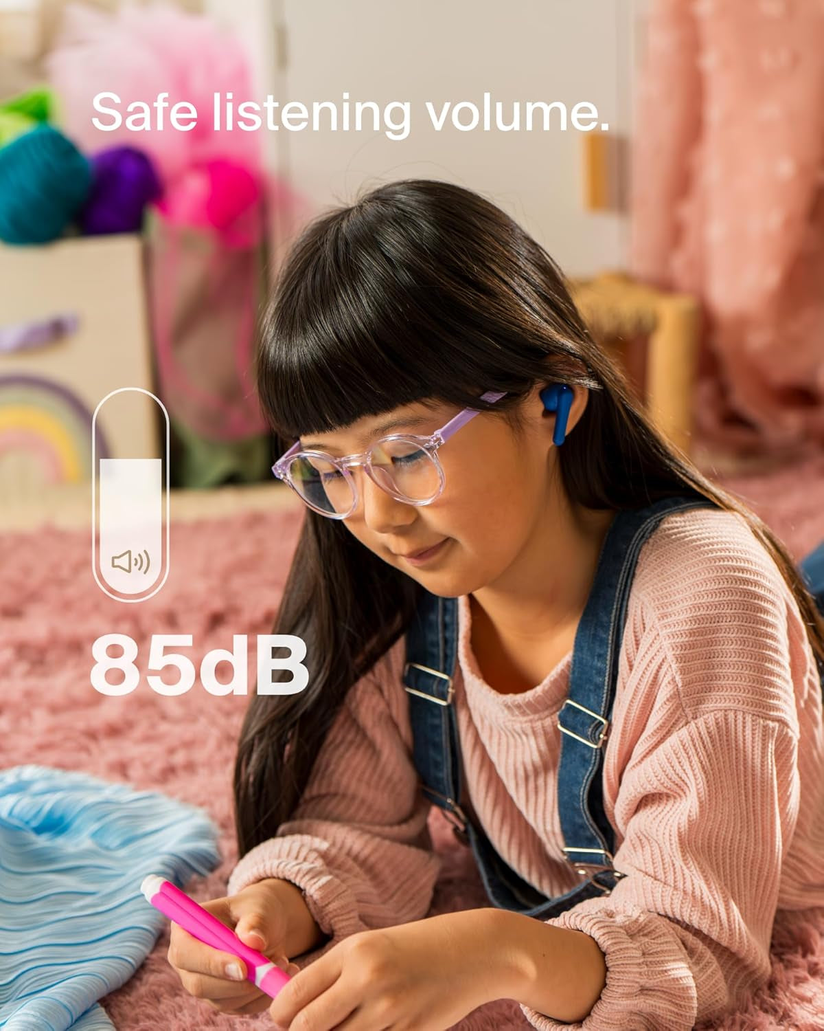 Soundform Nano 2 Bluetooth Earbuds for Kids with Built-In Microphone, 28H Battery Life, Safe 85Db Volume, IPX5 Water Resistance - Kids Bluetooth Earbuds for Iphone, Ipad, Galaxy, & More - Blue