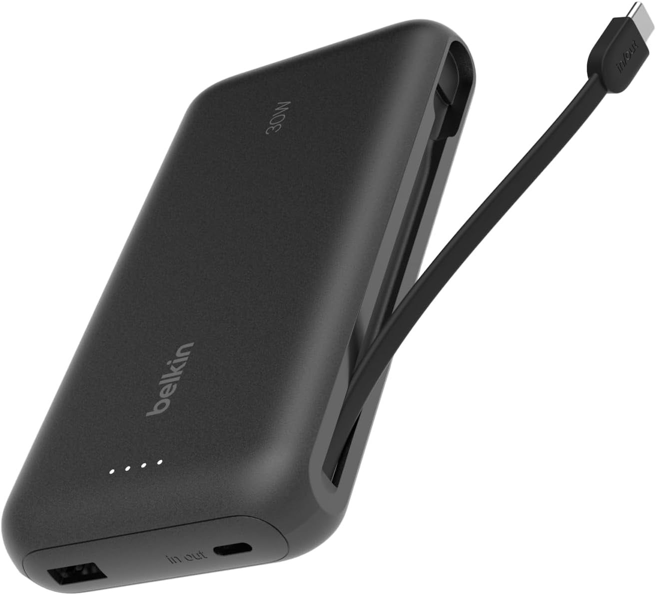 Power Bank with Integrated Cable, Fast Charging USB-C, 20000 Mah 30W, Portable Charger Power Bank USB C for Iphone 17, Air, Pro, Pro Max, Ipad, Airpods, Apple Watch, Galaxy S25, & More - Black