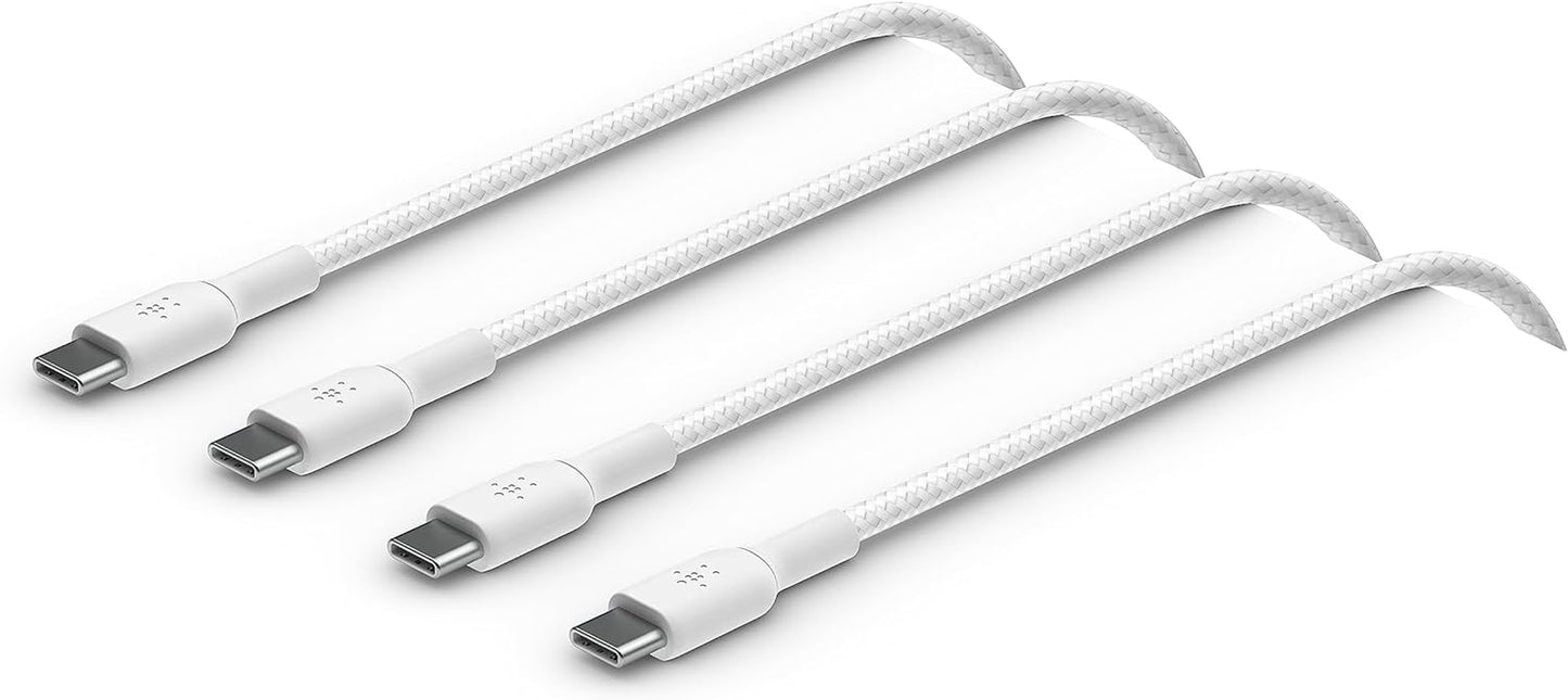 Boostcharge Braided USB-C to USB-C Cable (1M/3.3Ft) for Iphone 17, Iphone 17 Pro, Iphone 17 Pro Max, Galaxy S25, S24, Note, Pixel 10, Ipad Pro, Nintendo Switch 2 & More - White (2-Pack)