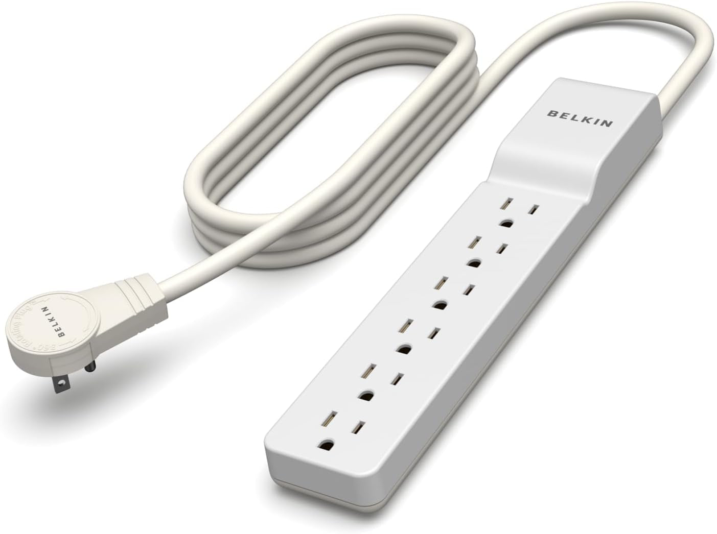 Belkin 6-Outlet Slimline Power Strip Surge Protector, 6Ft Cord and Rotating Plug, 700 Joules, White