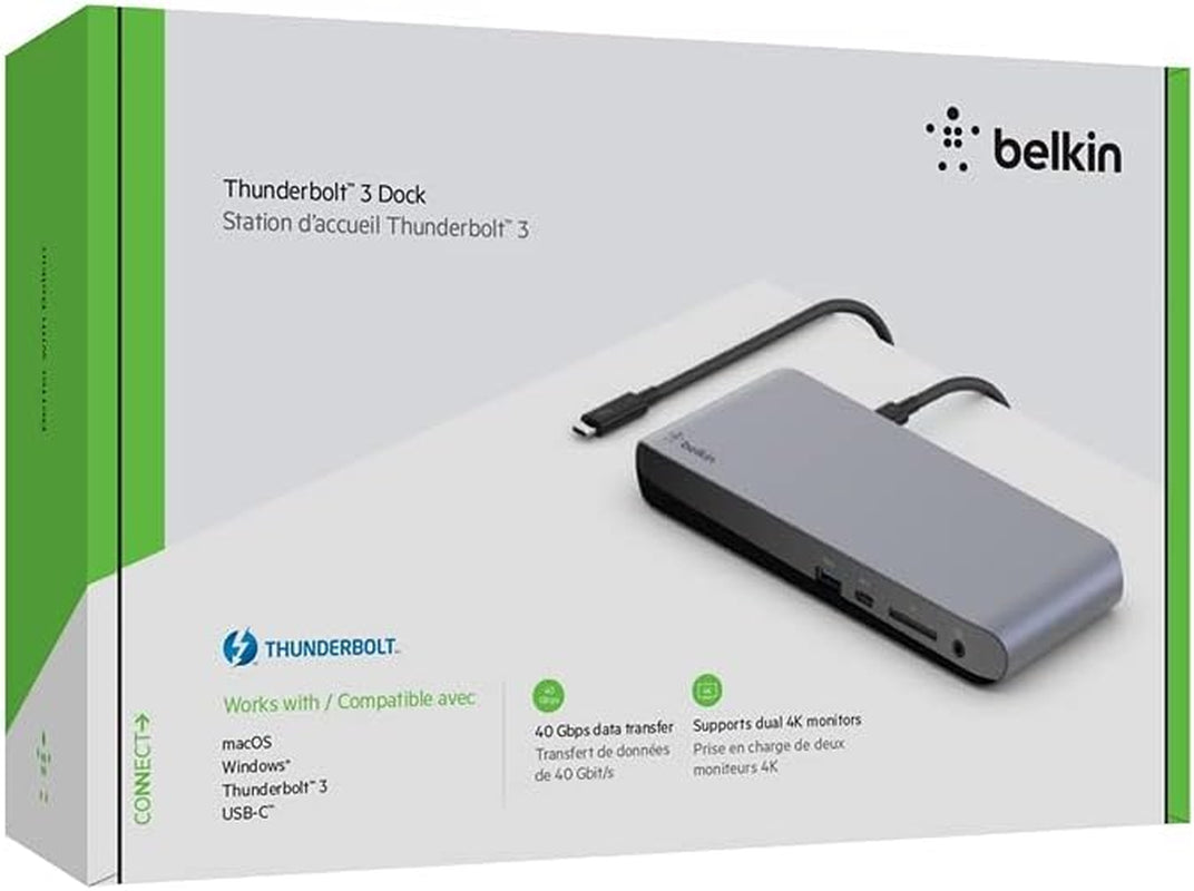 Thunderbolt 3 Dock Pro with 2.6 Ft Thunderbolt 3 Cable (Thunderbolt Dock for Macos and Windows) Dual 4K @60Hz, 40 Gbps Transfer Speeds, 85 W Upstream Charging