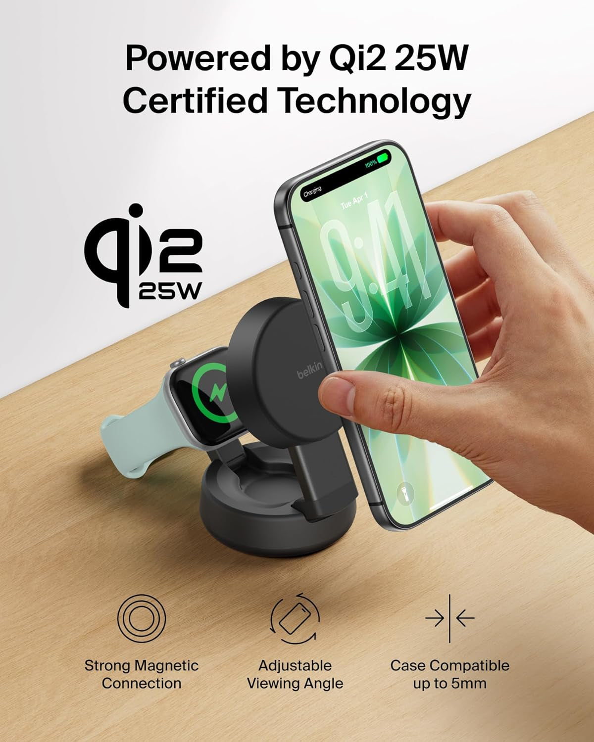 Magsafe Charger Compatible, 2-In-1 Wireless Charging Station, Qi2.2 25W Convertible Magnetic Charger for Iphone 17, Apple Watch Series 10, Google Pixel 10, and More (45W Adapter Included)