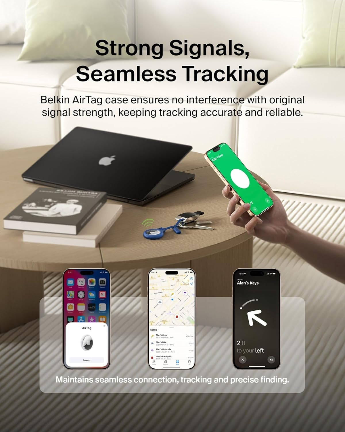 Apple Airtag Secure Holder with Strap - Apple Air Tag Keychain - Airtag Holder with Strap for Key Ring - Airtag Keychain Accessories - Scratch Resistant Airtag Case with Raised Edges - Blue