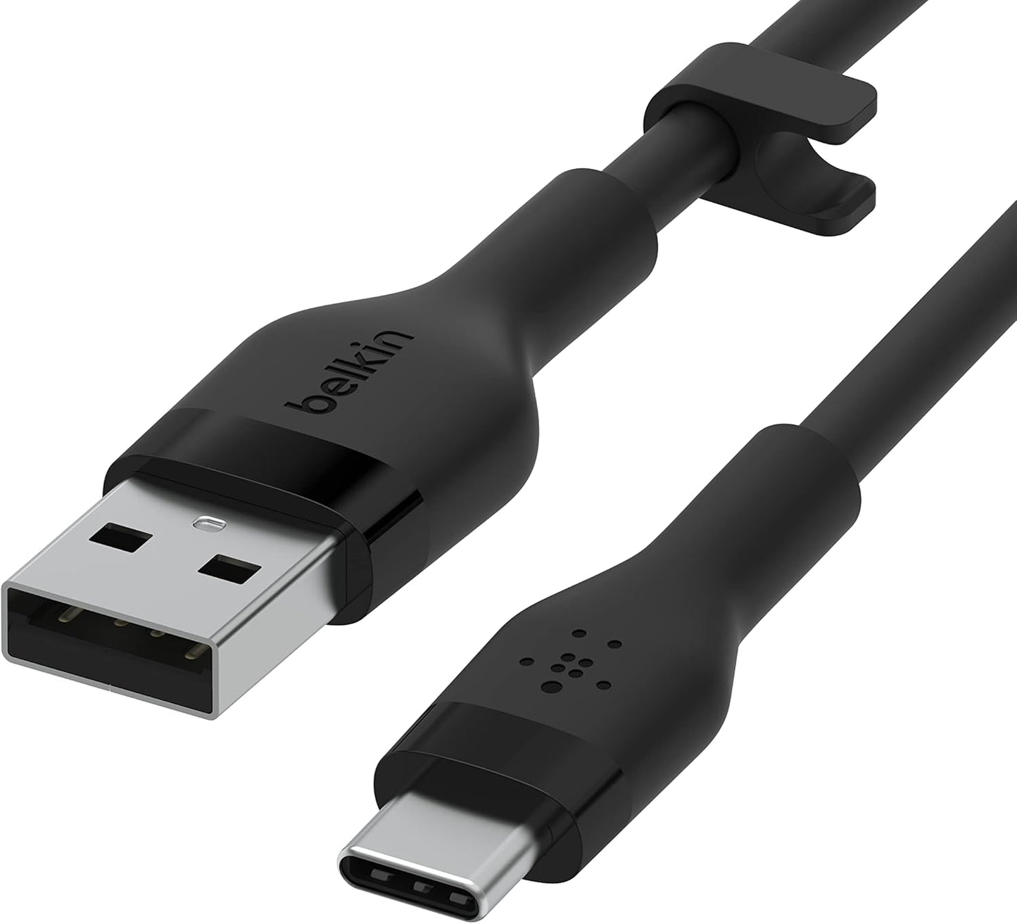 Boostcharge Flex Silicone USB-A to USB-C Cable (2M/6.6Ft) for Iphone 17, Iphone 17 Pro, Galaxy S25, S24, Note, Pixel 9 & 8, Nintendo Switch 2, Carplay & More with Cable Clip - Black