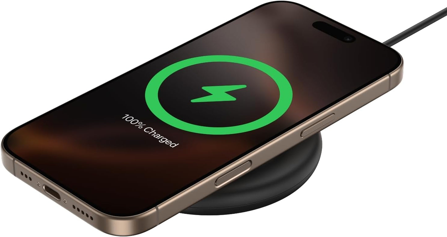 Magnetic Wireless Charging Pad 15W - Magsafe-Compatible Qi2-Certified Wireless Charger for Iphone 16 Series, Samsung Galaxy S25, Airpods, & More W/Non-Slip Base, Power Supply Included - Black