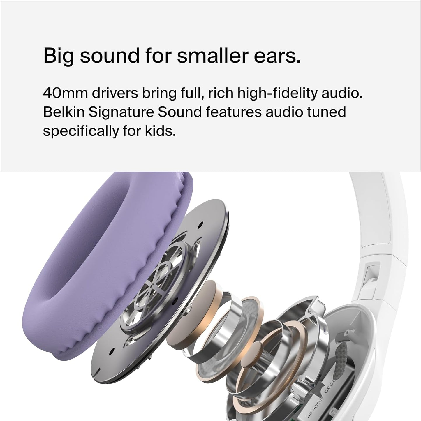 Soundform Inspire Wireless Over-Ear Headset for Kids, Online Learning & Travel W/Built-In Microphone, 85Db Safe Volume Limit, 35H Battery - Compatible W/Iphone, Ipad, Galaxy & More - Lavender