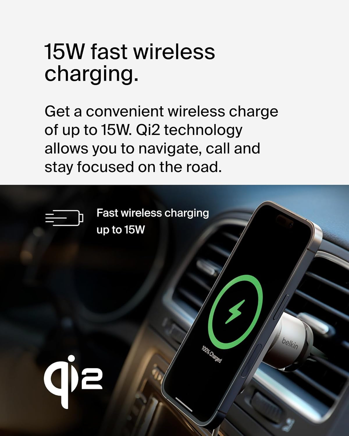 Magsafe-Compatible Wireless Car Charger 15W, Fast Charging Wireless Charger - Powerful Magnetic Vent Holder for Iphone 17, 16, 15, 14, 13 Series, Pixel 10, Secure Car Phone Mount - White