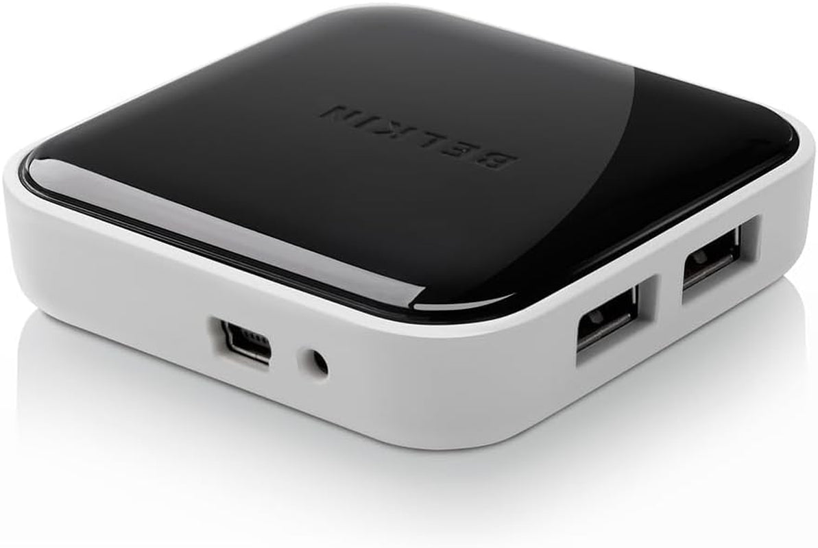 Belkin 4-Port Powered Desktop USB Hub with Support for USB-A, USB 2.0, and USB 1.1, Black and White