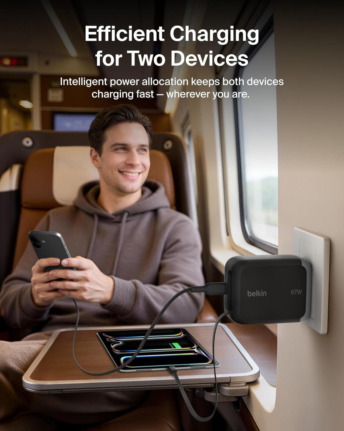 USB C Retractable Wall Charger, 67W Max Gan Fast Charging Block W/Built-In, Extra-Long 3.3Ft Retractable Cable - Iphone Charger for Iphone 17/16 Series, Galaxy, Macbook, Airpods, Ipad, & More