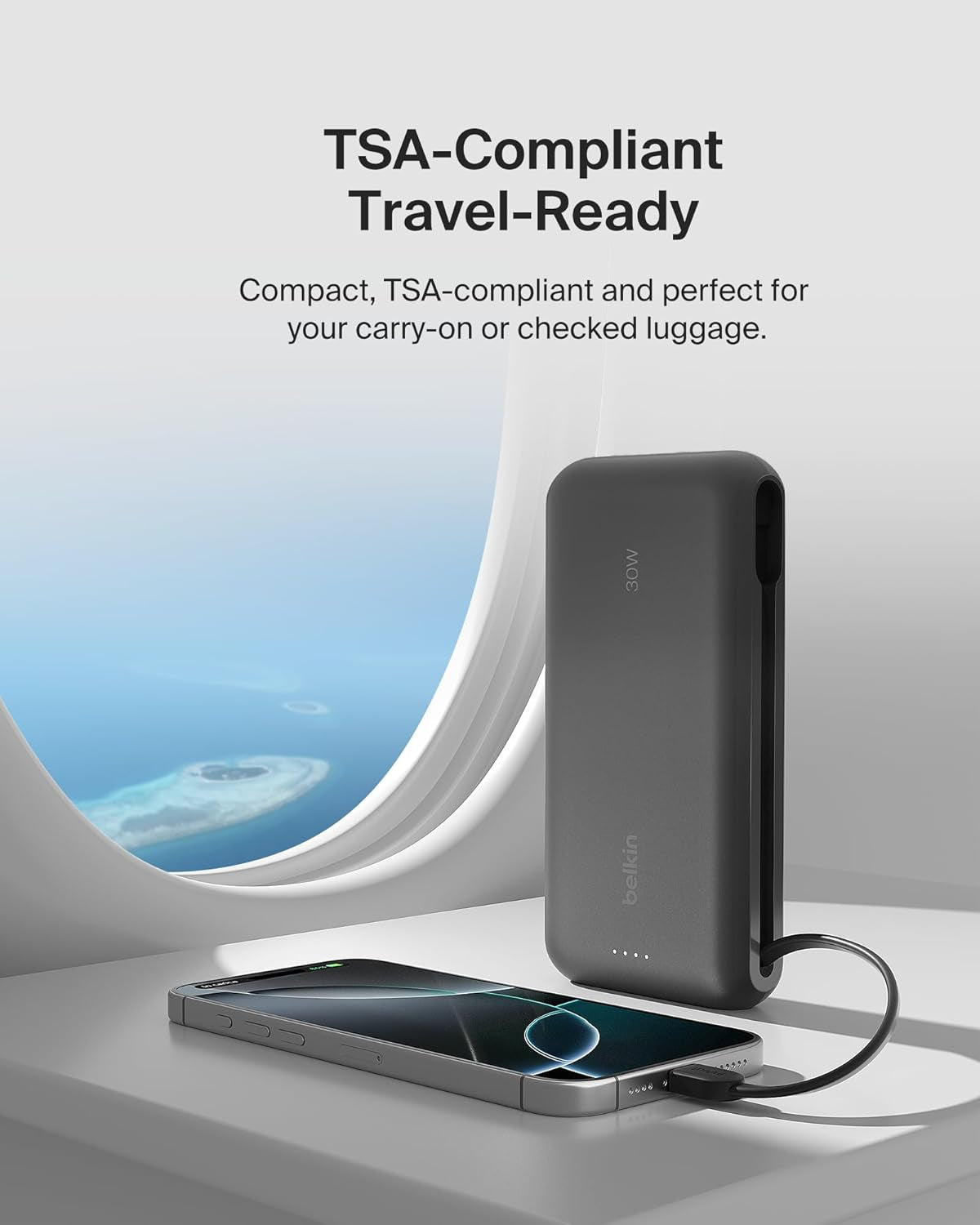 Power Bank with Integrated Cable, Fast Charging USB-C, 20000 Mah 30W, Portable Charger Power Bank USB C for Iphone 17, Air, Pro, Pro Max, Ipad, Airpods, Apple Watch, Galaxy S25, & More - Black
