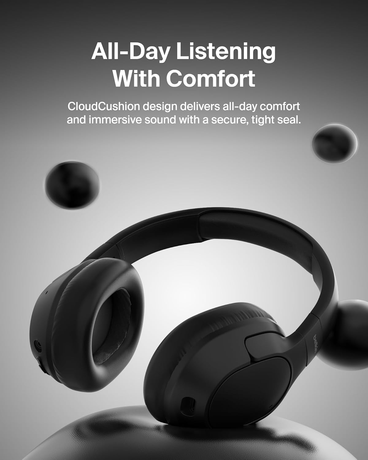 Soundform Isolate Bluetooth Over-Ear Headphones - Hybrid Active Noise Cancelling Headphones - Wireless W/ 60H Playtime, Fast Charging & Cloudcushion Ear Cups for Travel, Home, or Office - Black