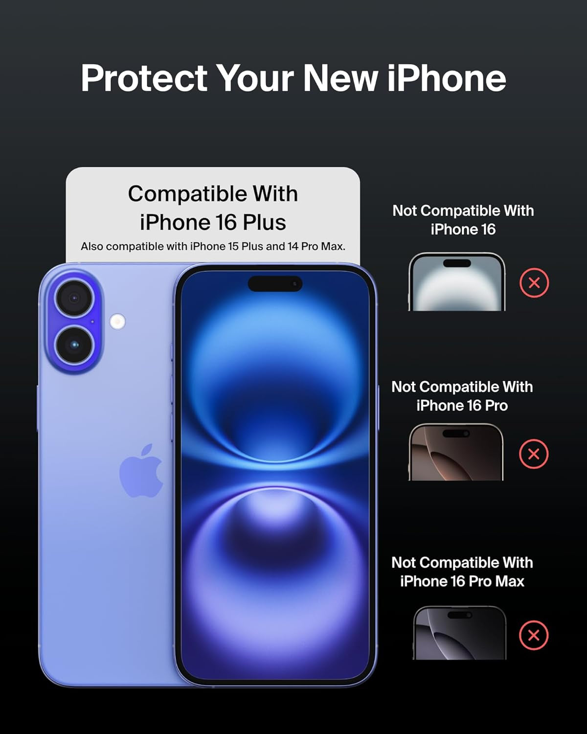 Screenforce Ultraglass 2 Treated Screen Protector for Iphone 16 Plus, 15 Plus, & 14 Pro Max - Slim & Scratch-Resistant, 9H Hardness W/Slim Design & Easy Align Tray for Bubble-Free Application