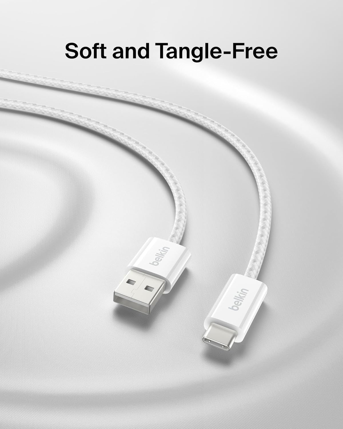 USB a to USB C Cable 2-Pack, 6.6Ft, 15W, Iphone Charger Cord, Soft, Braided, Flexible for Iphone 17 & 16, Galaxy S26, Pixel 10, Ipad Pro, Airpods Pro, Switch & More - White