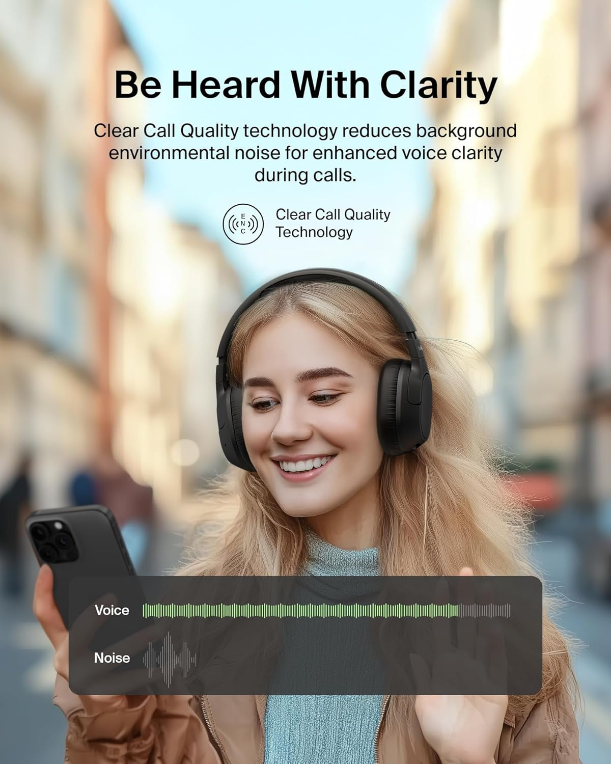Soundform Isolate Bluetooth Over-Ear Headphones - Hybrid Active Noise Cancelling Headphones - Wireless W/ 60H Playtime, Fast Charging & Cloudcushion Ear Cups for Travel, Home, or Office - Black