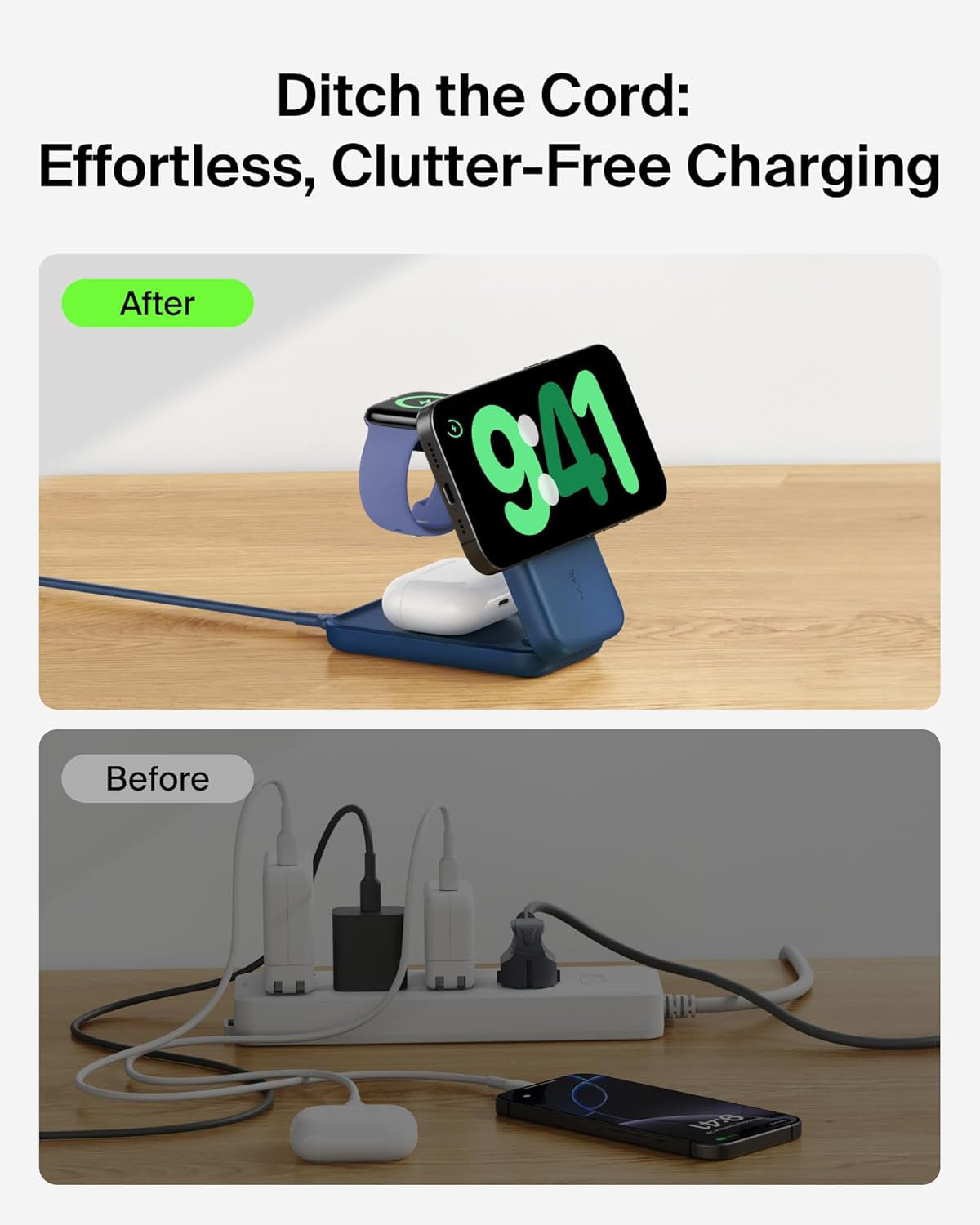 Magsafe Charger Compatible, 3-In-1 Charging Station, Qi2.2 25W Magnetic Wireless Charger Dock, Foldable Charging Stand for Iphone 17/16/15, Apple Watch, Airpods, Pixel 10 (45W Adapter Included)
