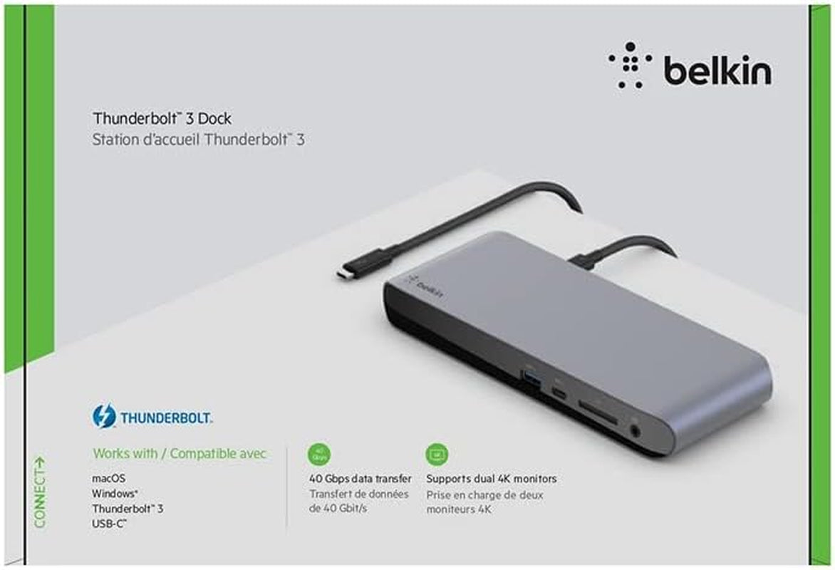 Thunderbolt 3 Dock Pro with 2.6 Ft Thunderbolt 3 Cable (Thunderbolt Dock for Macos and Windows) Dual 4K @60Hz, 40 Gbps Transfer Speeds, 85 W Upstream Charging